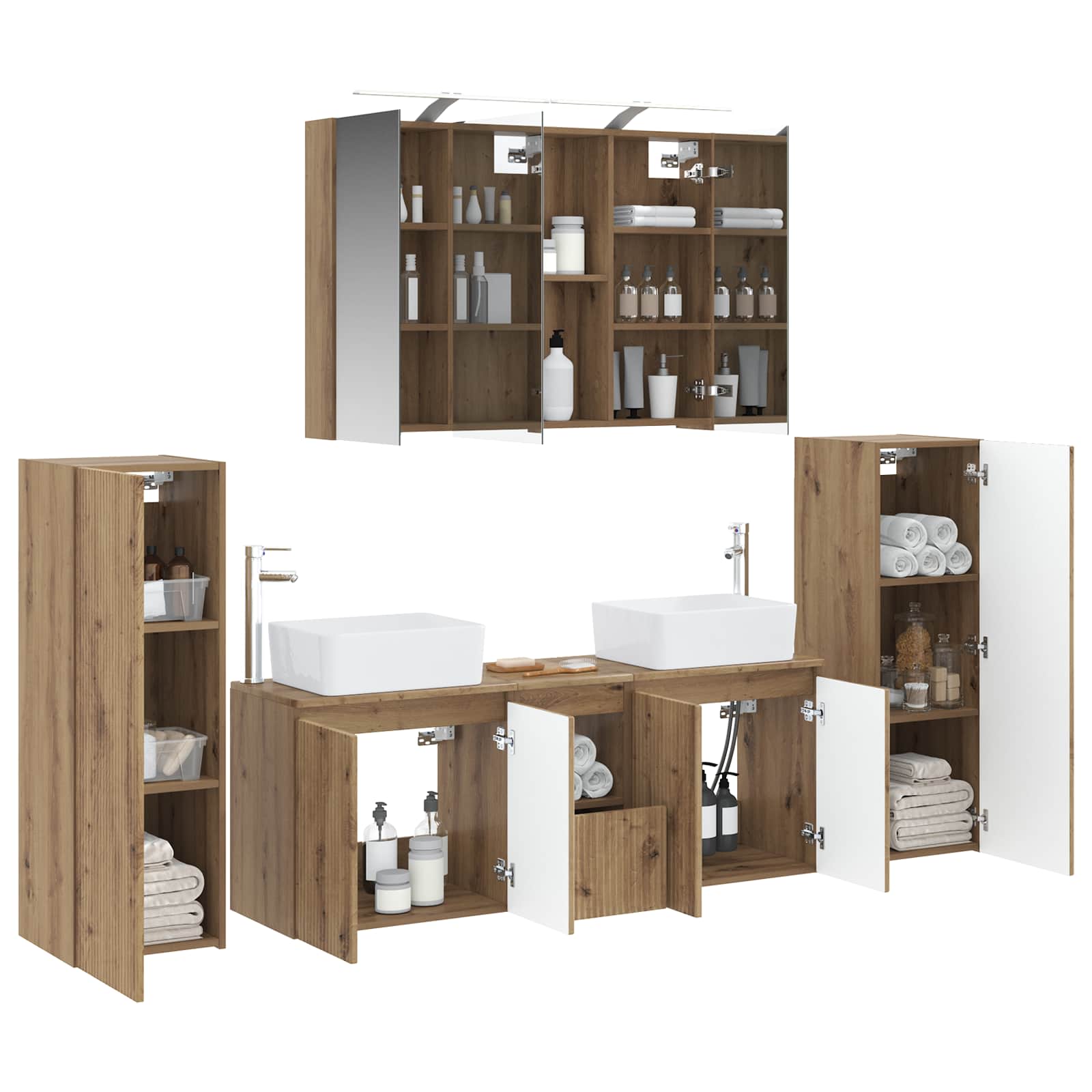 vidaXL Badezimmermöbel-Set 6 pcs Artisan-Eiche Ingenieurholz und Glas