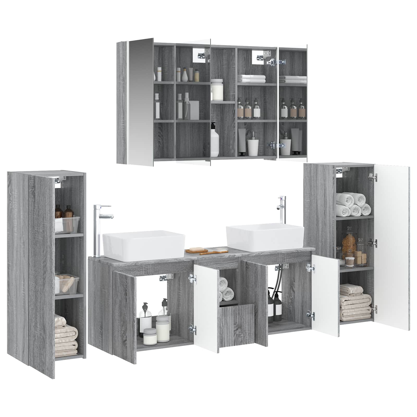 Komplet pohištva za kopalnico 6 pcs Siva Sonoma - slika 3