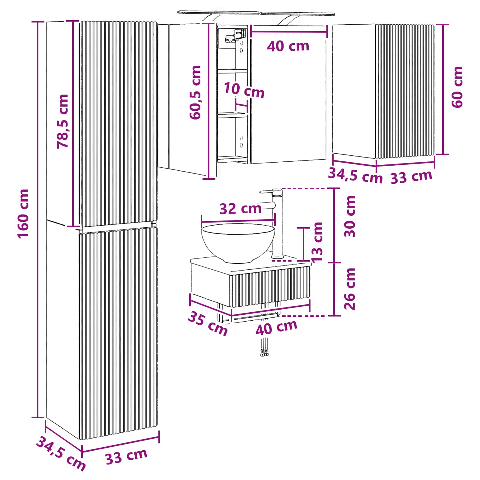 Komplet pohištva za kopalnico 5 pcs Bela - slika 13