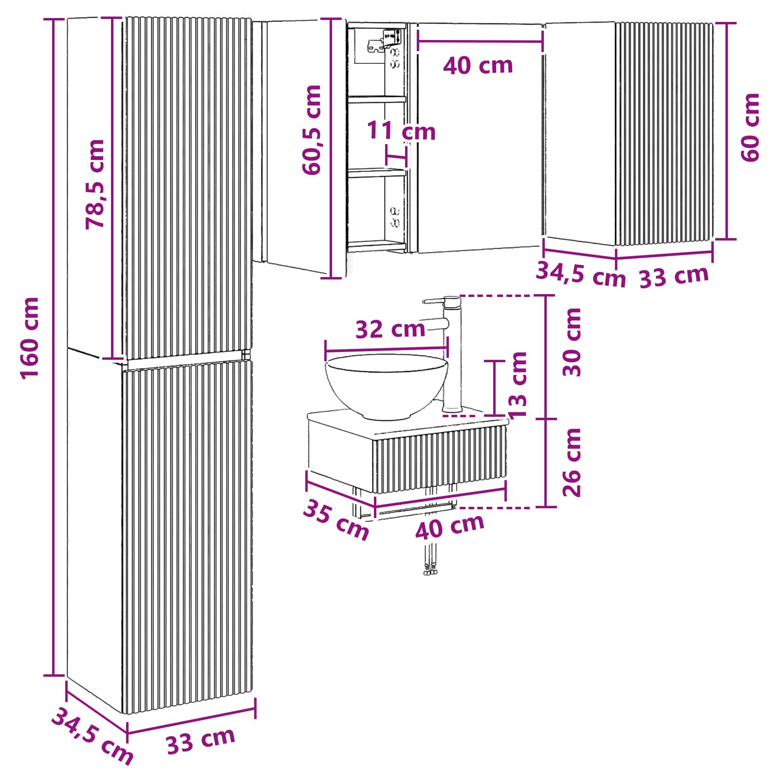 Komplet pohištva za kopalnico 5 pcs Dimljen hrast - slika 13