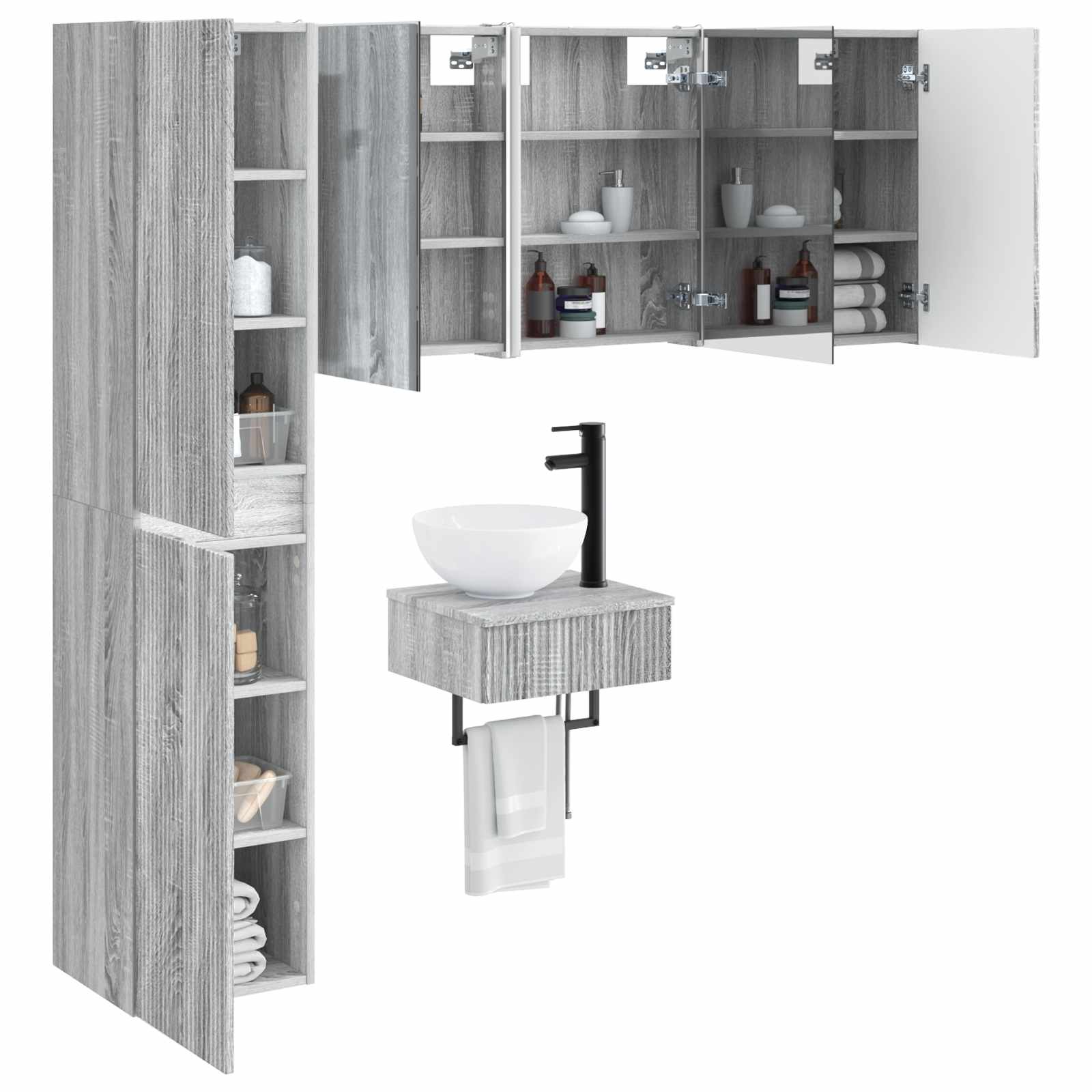 Komplet pohištva za kopalnico 5 pcs Siva Sonoma - slika 2