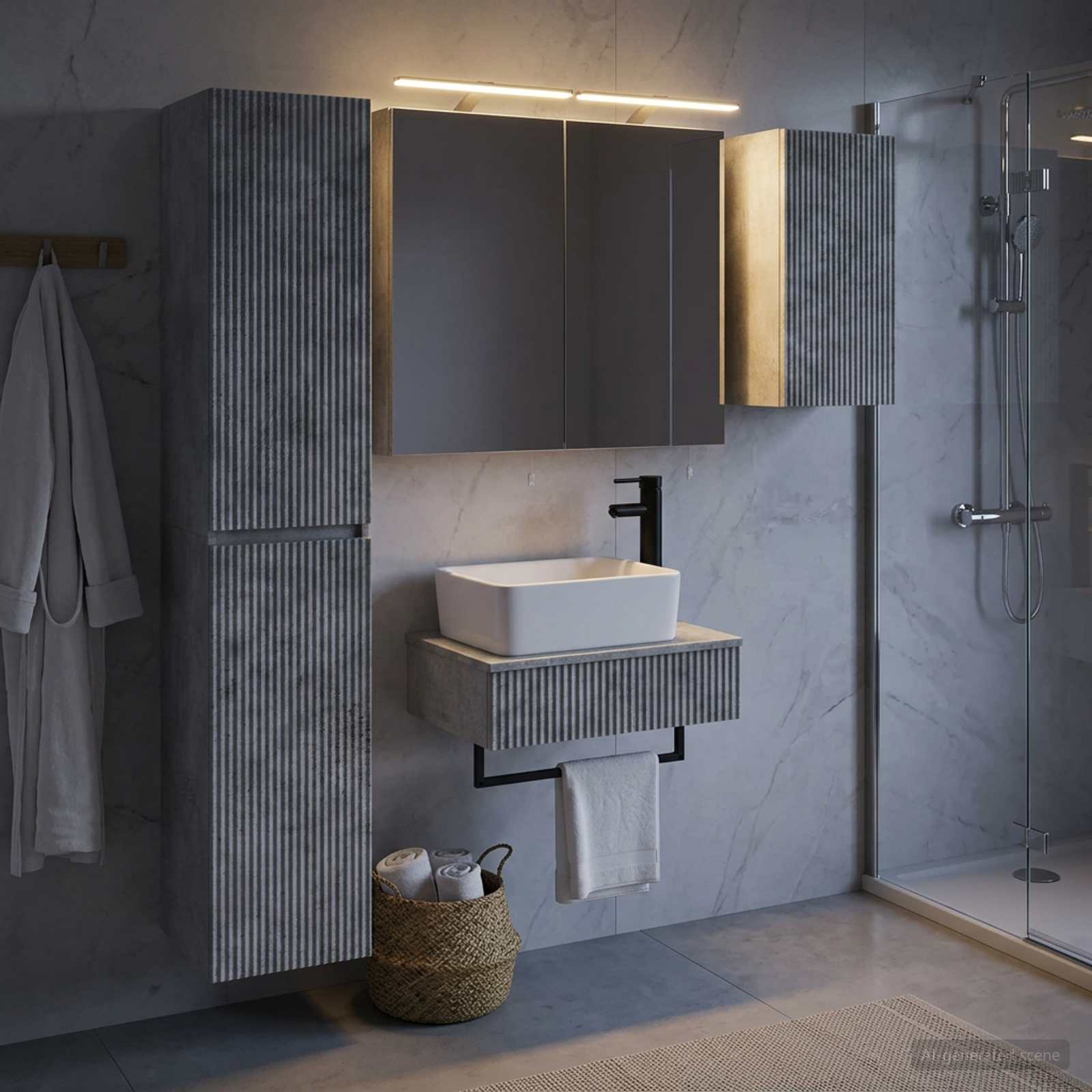 Badrumsmöbelset 5 pcs Betonggrå Konstruerat trä och glas