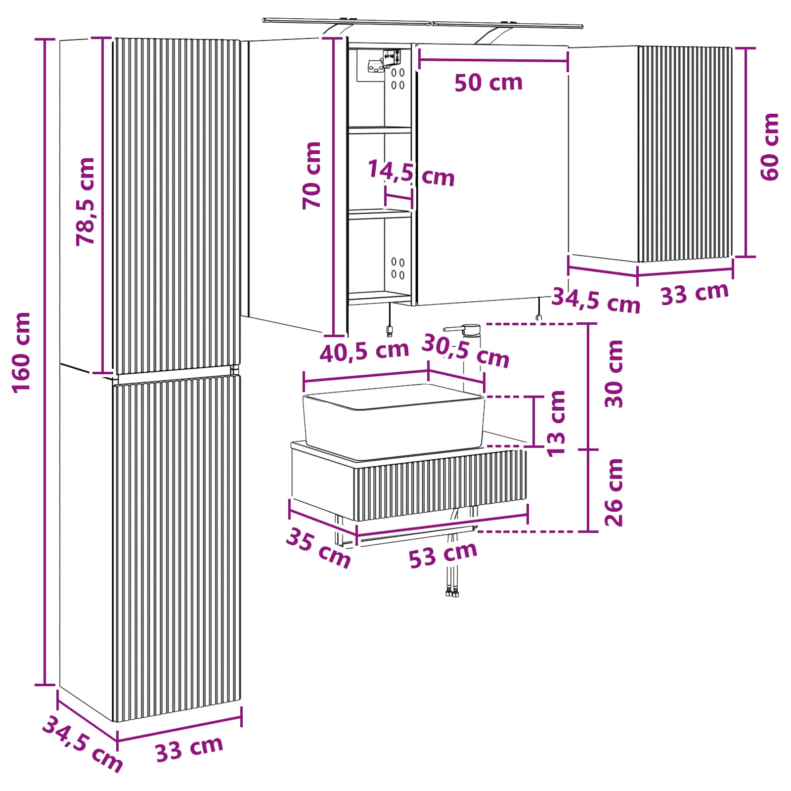 Badrumsmöbelset 5 pcs Rökt ek Konstruerat trä och glas