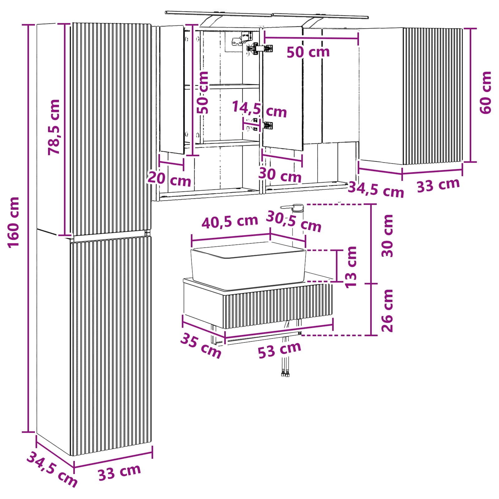 Komplet pohištva za kopalnico 5 pcs Siva Sonoma - slika 13