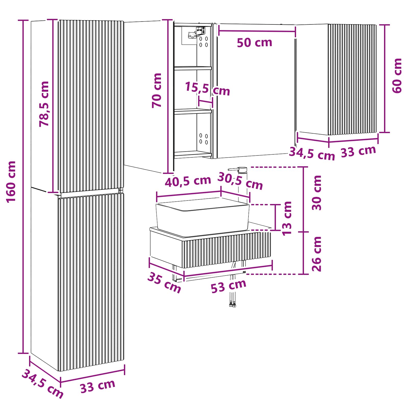Komplet pohištva za kopalnico 5 pcs Bela - slika 13