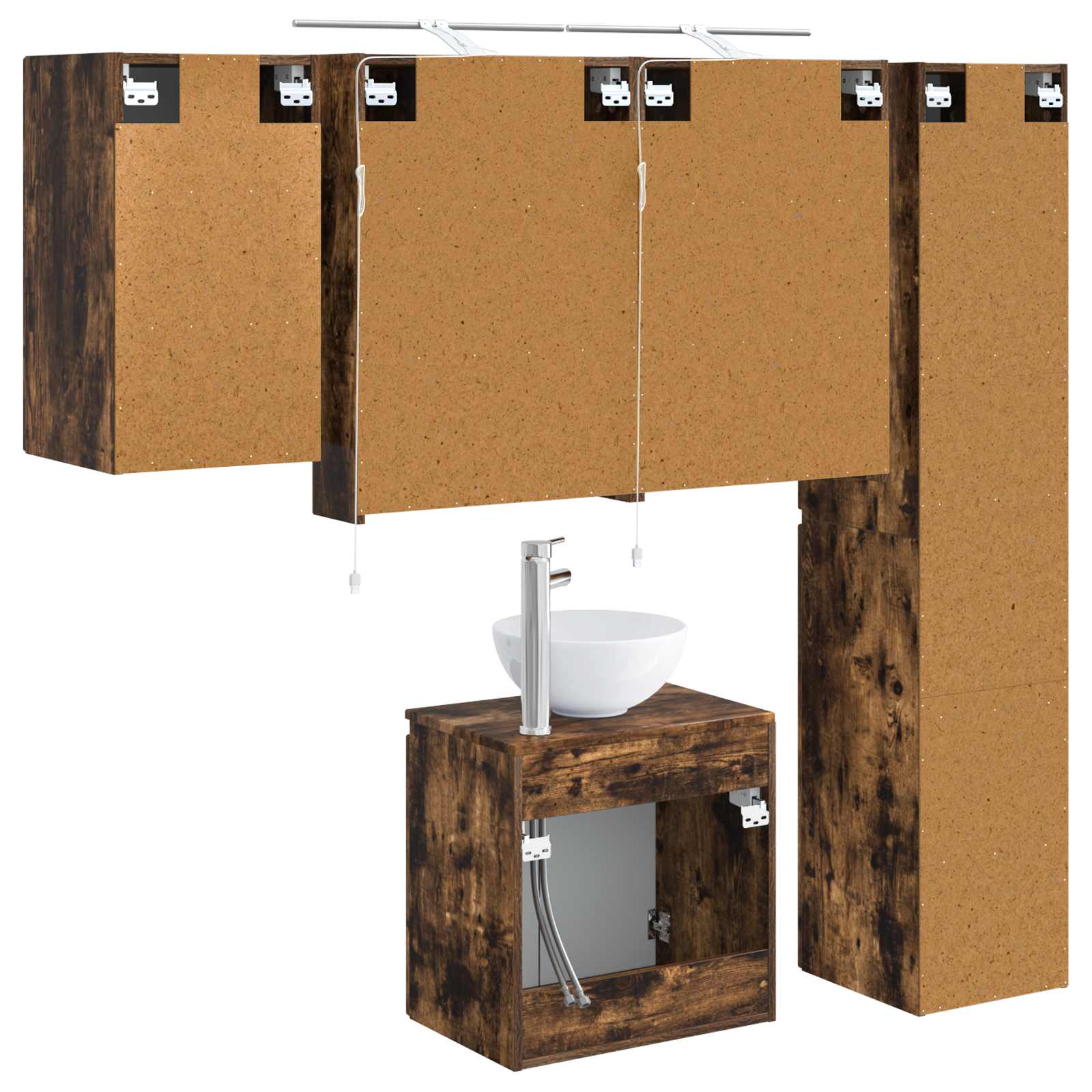 Badkamerkastenset 5 pcs Gerookt eiken 50 x 14,5 x 70 cm - Afbeelding 9