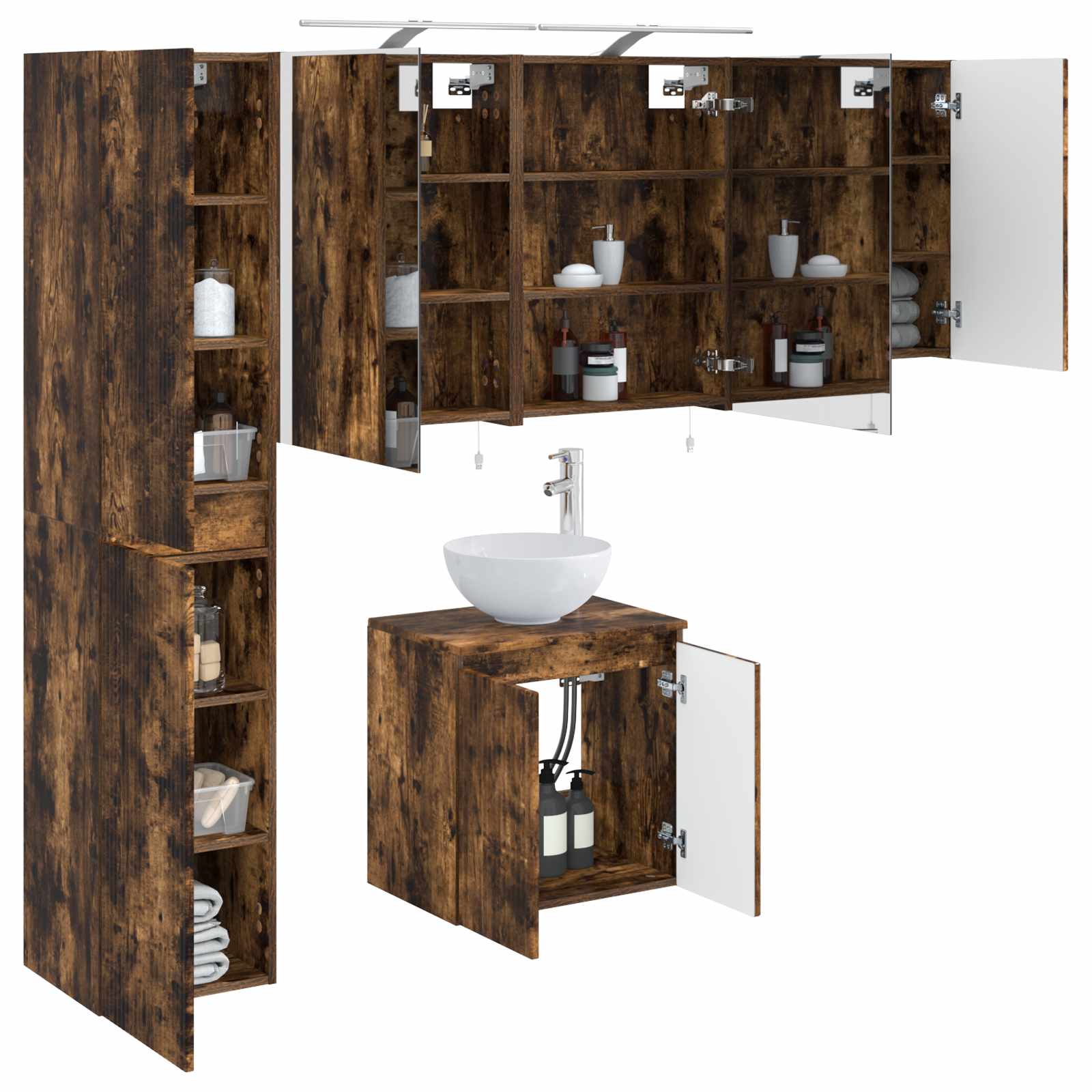 Badkamerkastenset 5 pcs Gerookt eiken 50 x 14,5 x 70 cm - Afbeelding 3