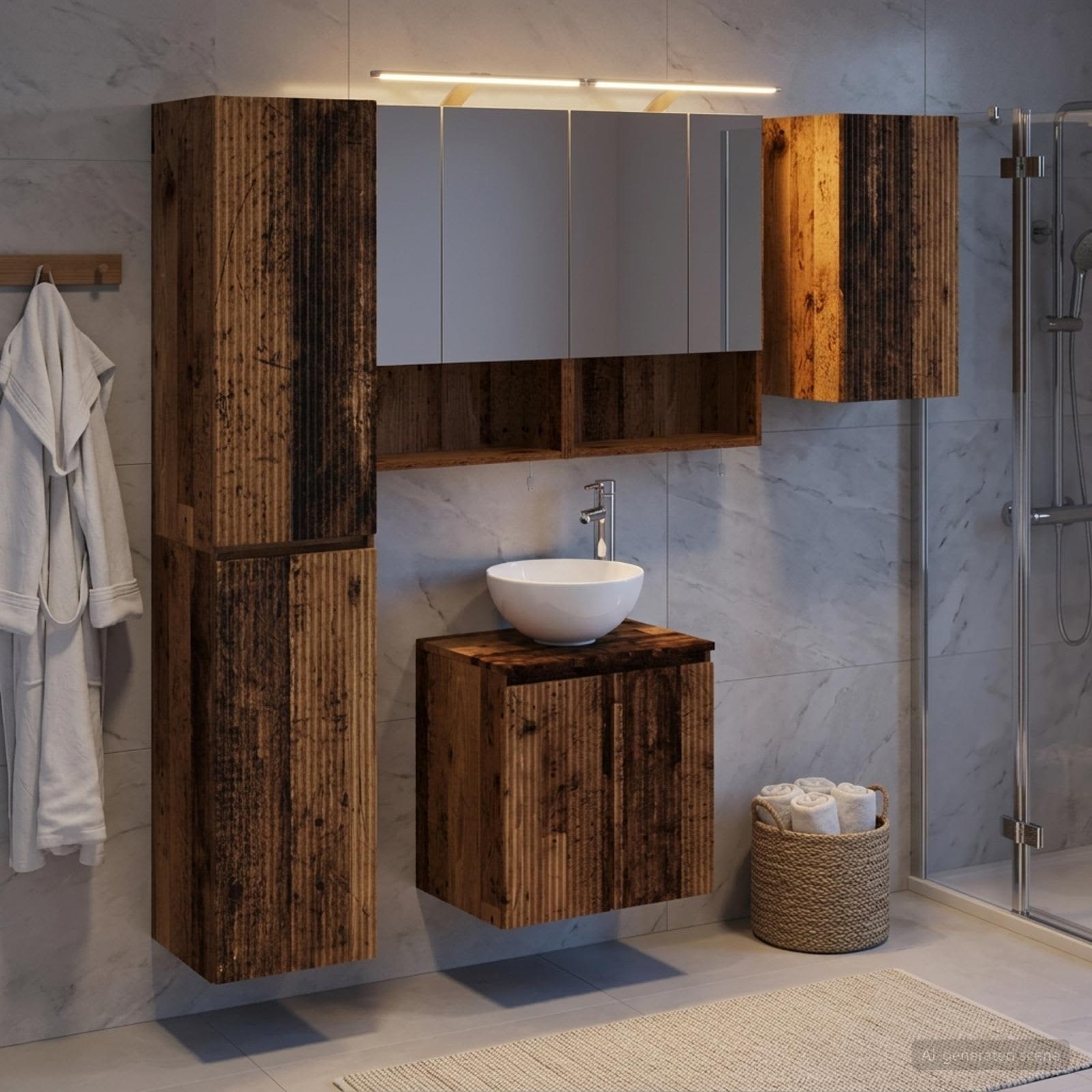 Badrumsskåpsset 5 pcs Gammalt trä