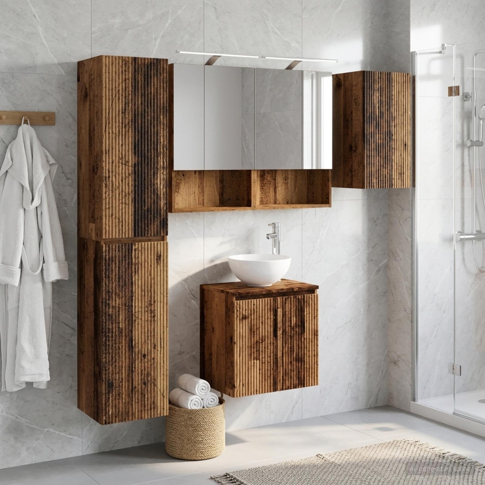 Badrumsskåpsset 5 pcs Gammalt trä