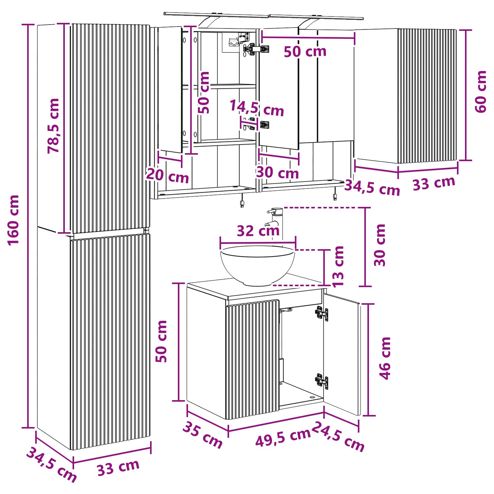 Badrumsskåpsset 5 pcs Gammalt trä