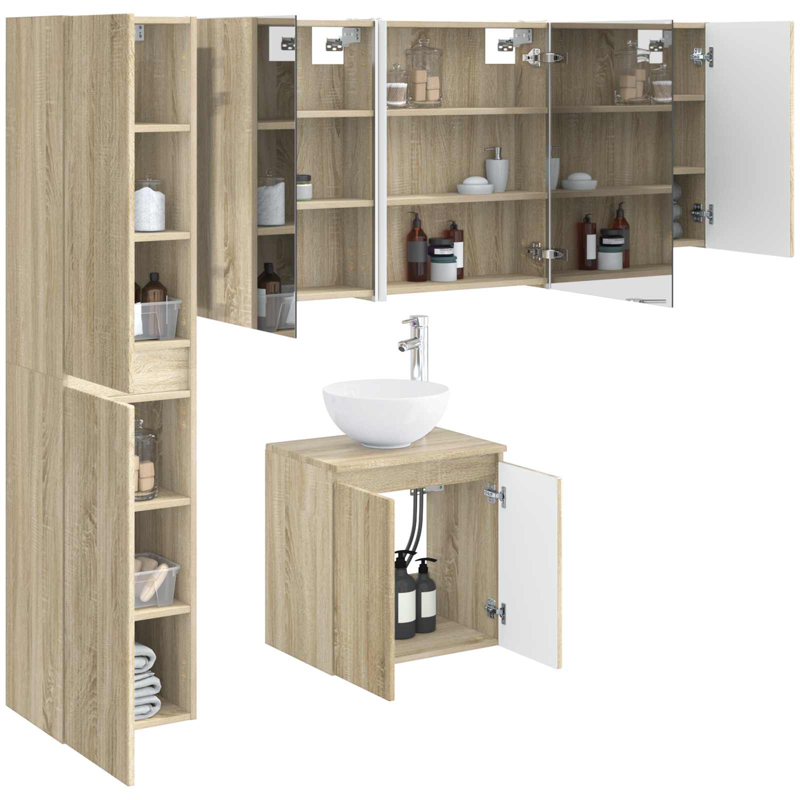 Комплект шкафове за баня 5 pcs Дъб сонома 53 x 15,5 x 70 см – изображение 2
