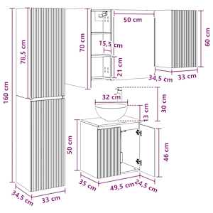 Sada koupelnových skříněk 5 pcs Betonově šedá 53 x 15,5 x 70 cm - obrázek 15