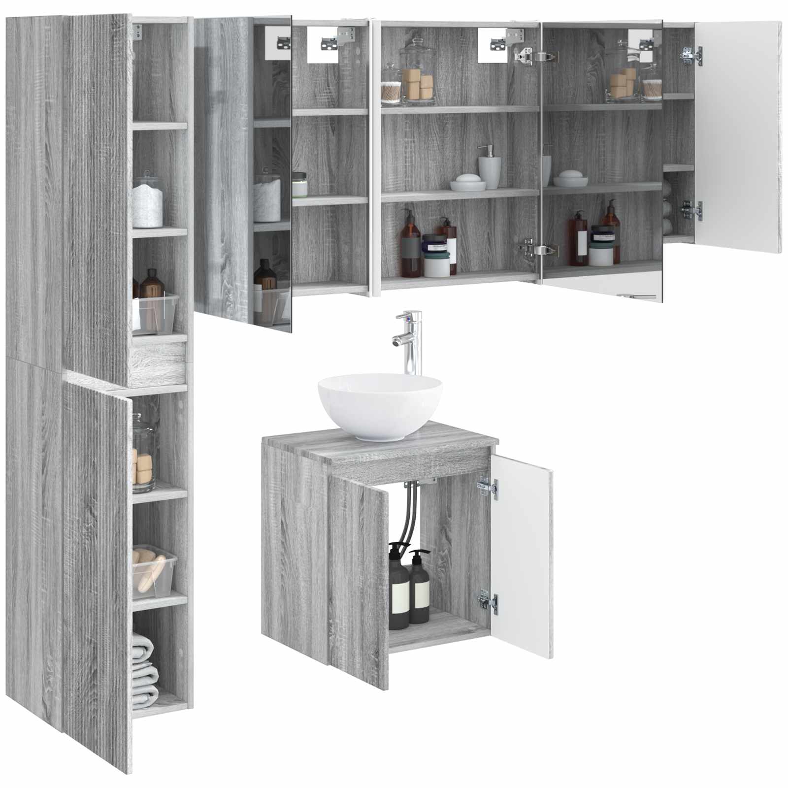 Комплект шкафове за баня 5 pcs Сив Сонома 53 x 15,5 x 70 см – изображение 2