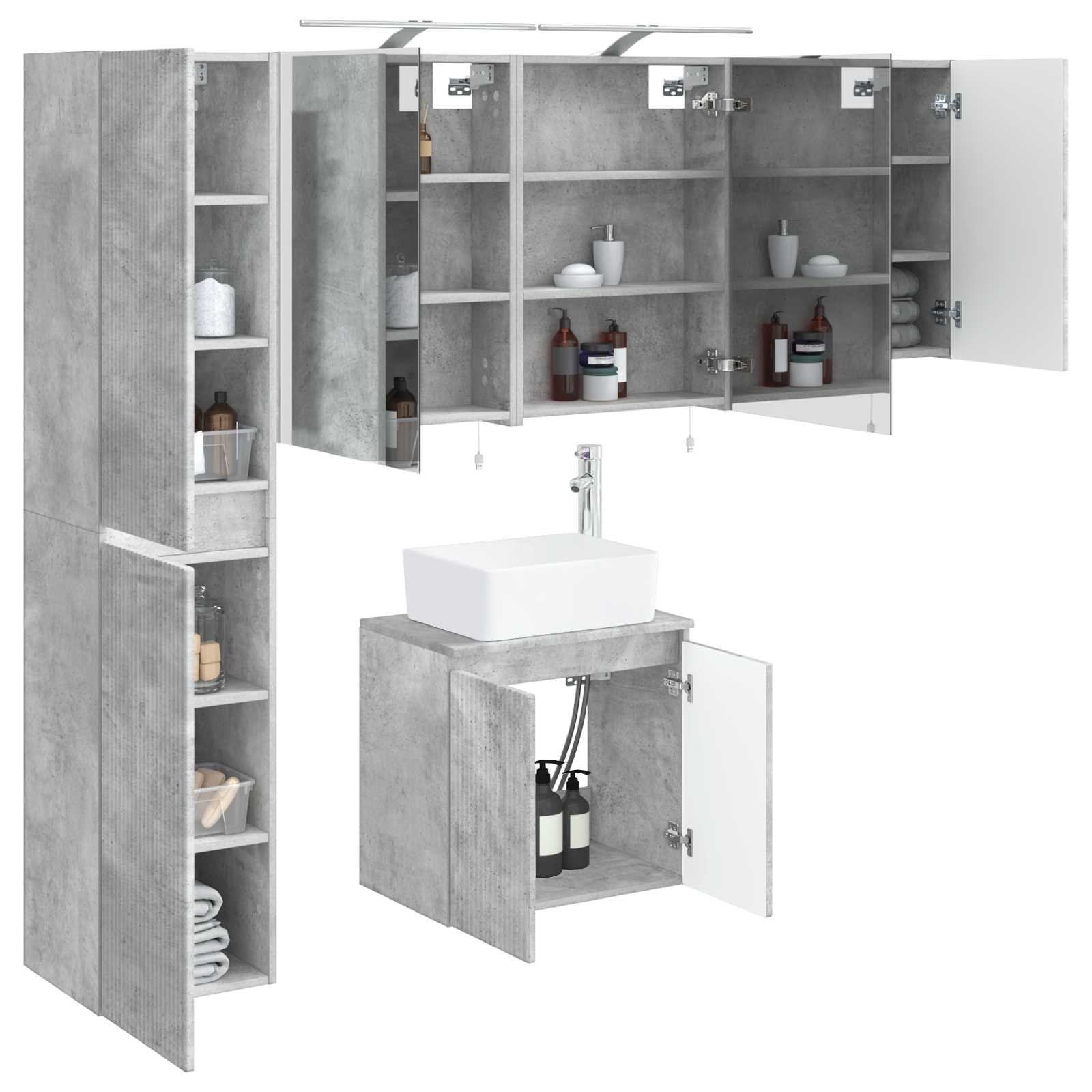 Badkamerkastenset 5 pcs Betongrijs 50 x 14,5 x 70 cm - Afbeelding 2