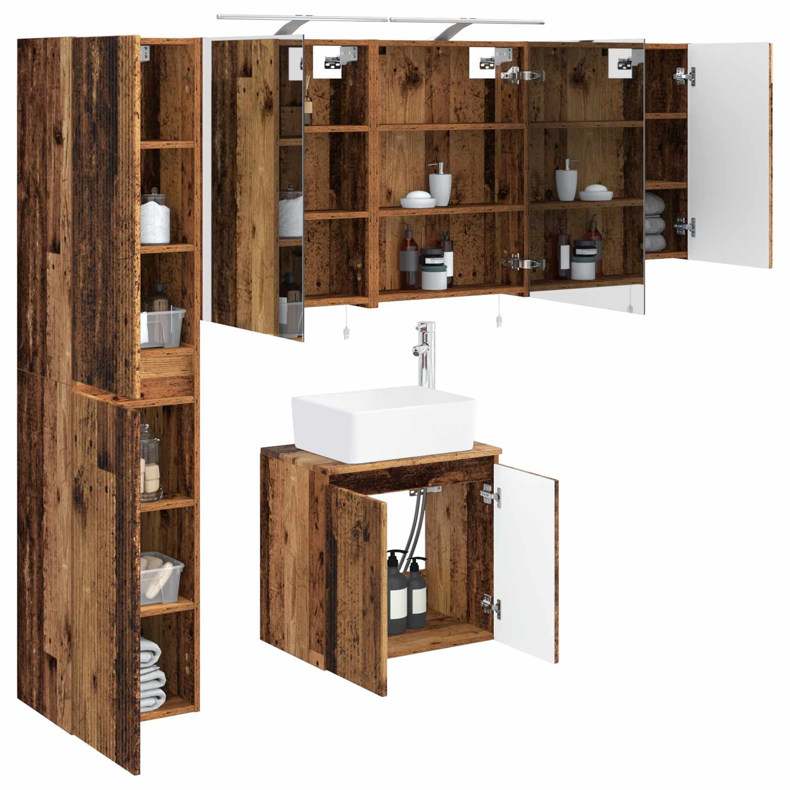 Комплект шкафове за баня 5 pcs Старо дърво 50 x 14,5 x 70 см – изображение 2