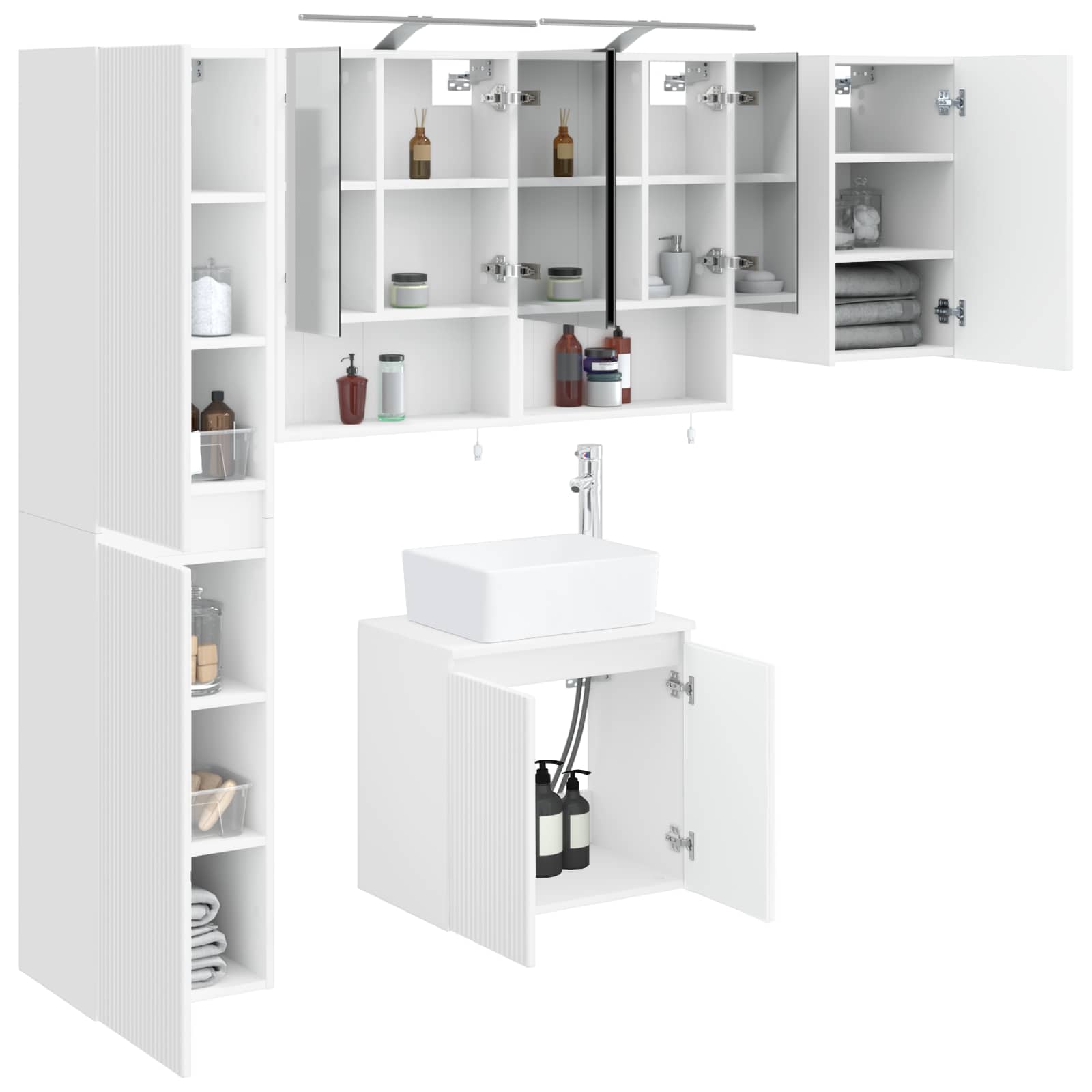 Комплект шкафове за баня 5 pcs Бяло 50 x 14,5 x 70 см – изображение 2