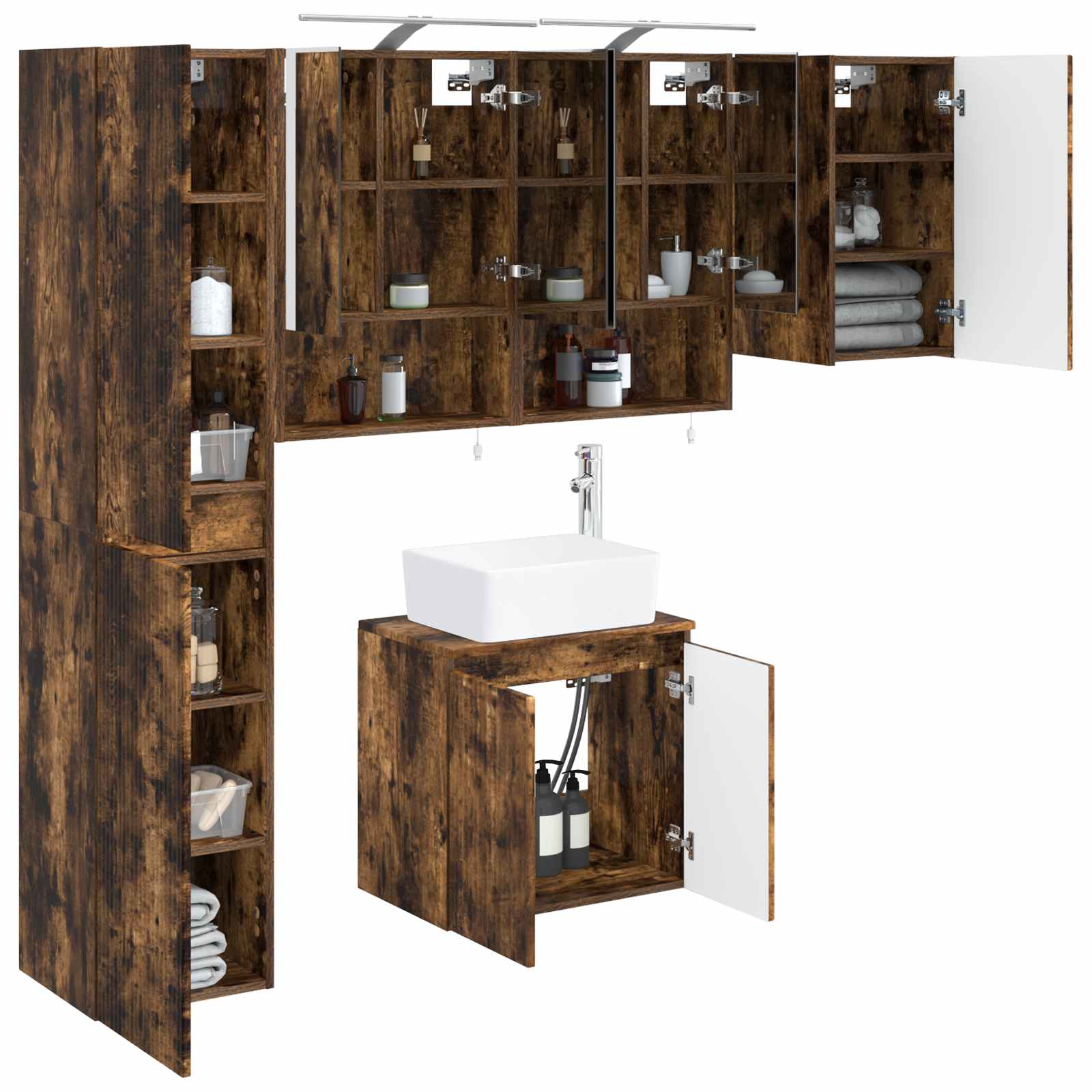 Badkamerkastenset 5 pcs Gerookt eiken 50 x 14,5 x 70 cm - Afbeelding 2
