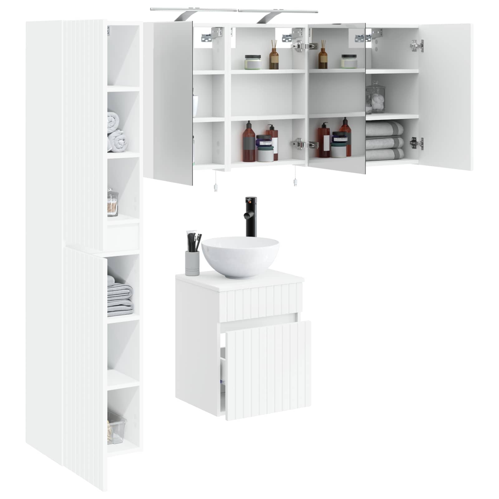 Badkamerkastenset 5 pcs Wit 40 x 10,5 x 60,5 cm Bewerkt hout - Afbeelding 2
