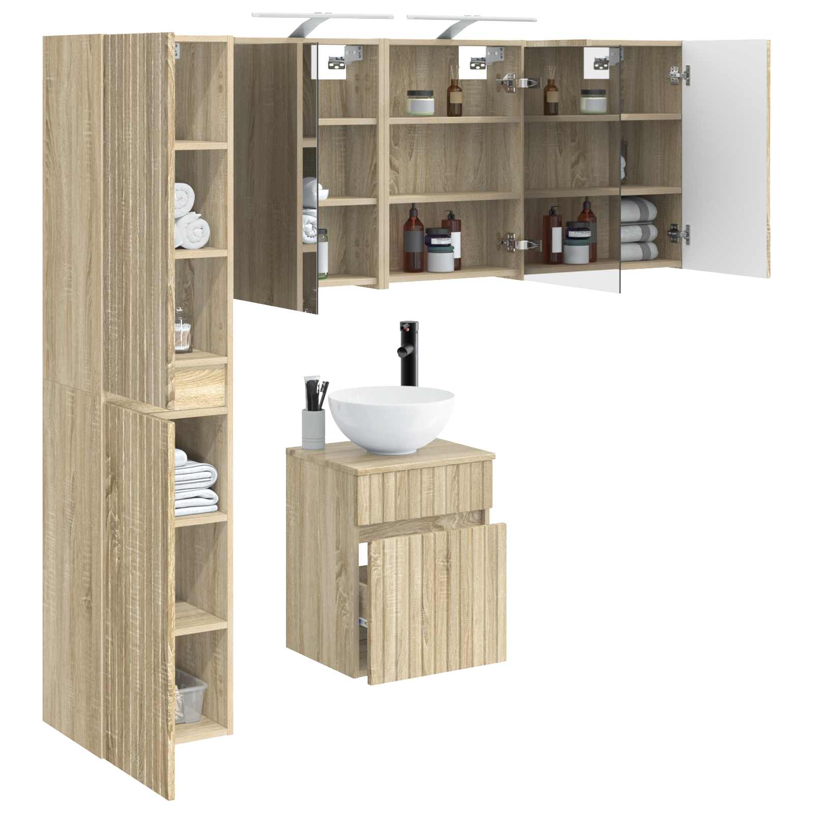 Badkamerkastenset 5 pcs Sonoma Eiken 43 x 16 x 62,5 cm - Afbeelding 2