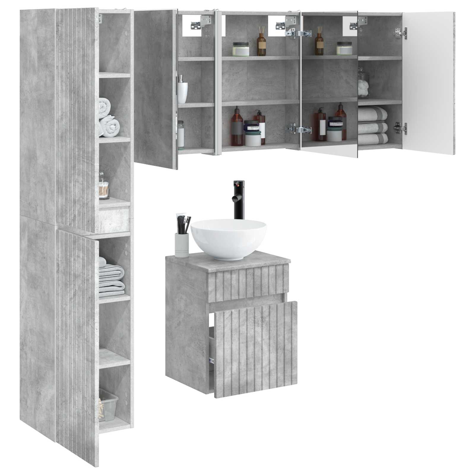Комплект шкафове за баня 5 pcs Бетонно сиво 43 x 11,5 x 60,5 см – изображение 2