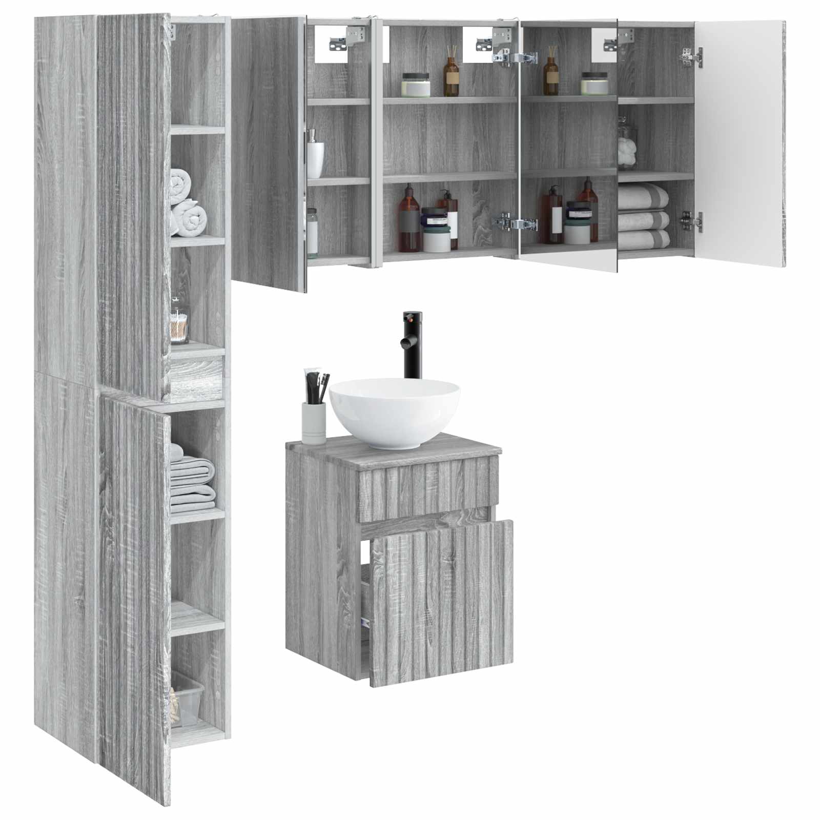 Комплект шкафове за баня 5 pcs Сив Сонома 43 x 11,5 x 60,5 см – изображение 2