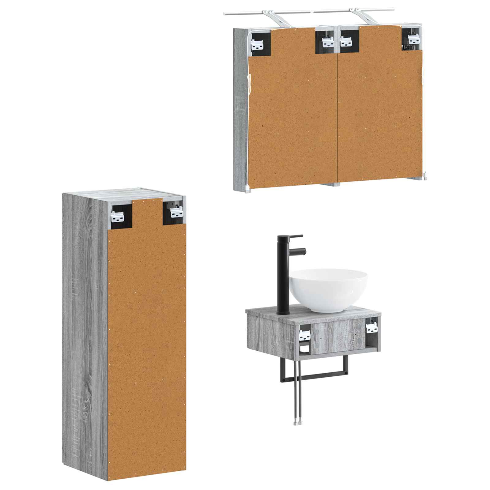Комплект шкафове за баня 4 pcs Сив Сонома 40 x 10,5 x 60,5 см – изображение 3