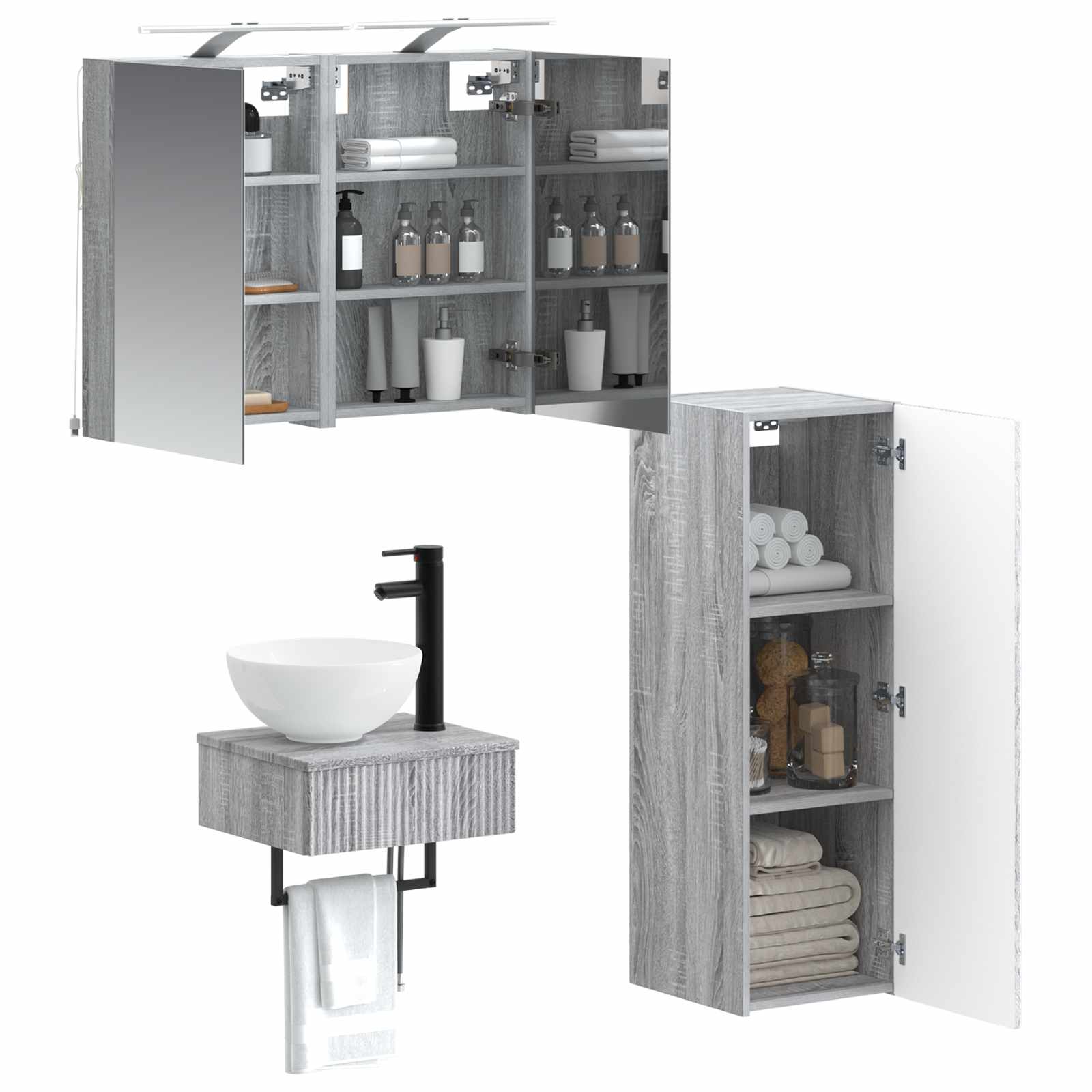 Комплект шкафове за баня 4 pcs Сив Сонома 40 x 10,5 x 60,5 см – изображение 2