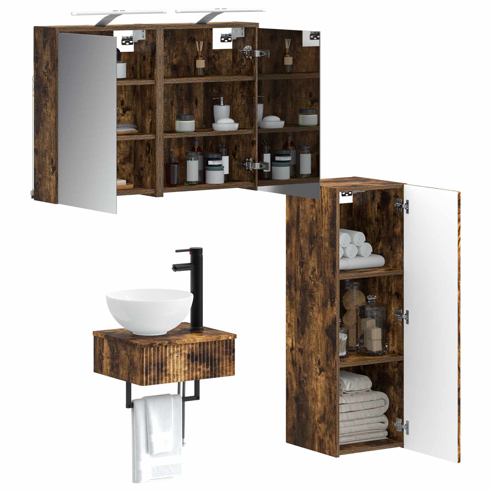 Комплект шкафове за баня 4 pcs Опушен дъб 43 x 16 x 62,5 см – изображение 2