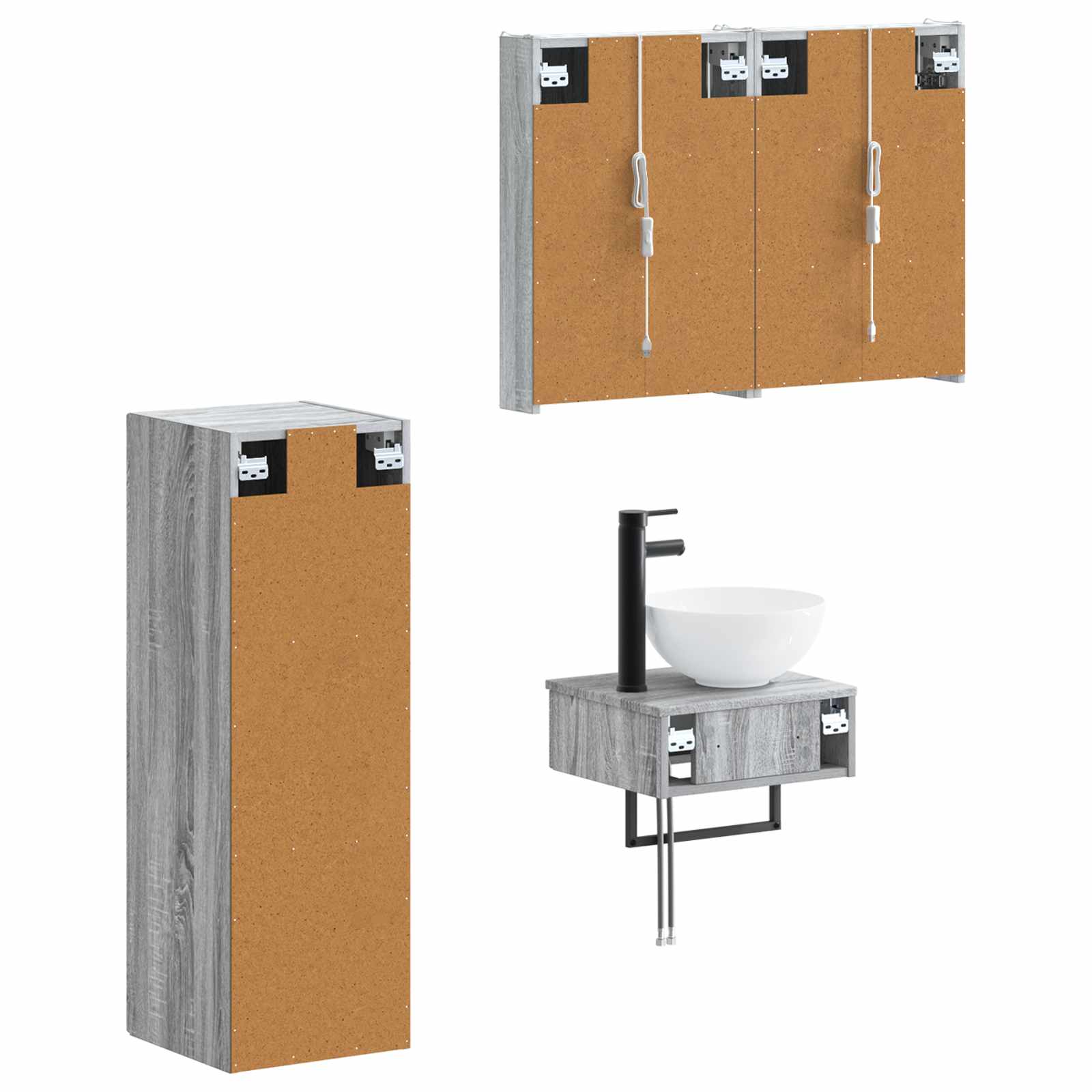 Комплект шкафове за баня 4 pcs Сив Сонома 43 x 11,5 x 60,5 см – изображение 3