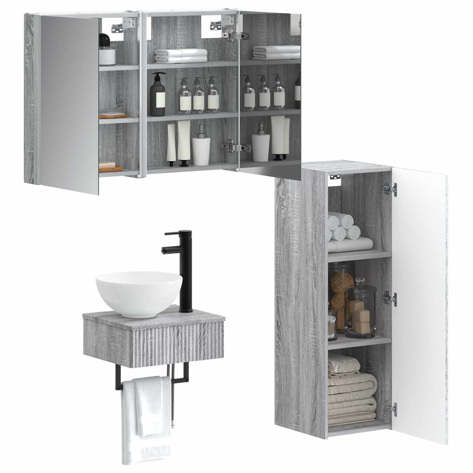 Комплект шкафове за баня 4 pcs Сив Сонома 43 x 11,5 x 60,5 см – изображение 2
