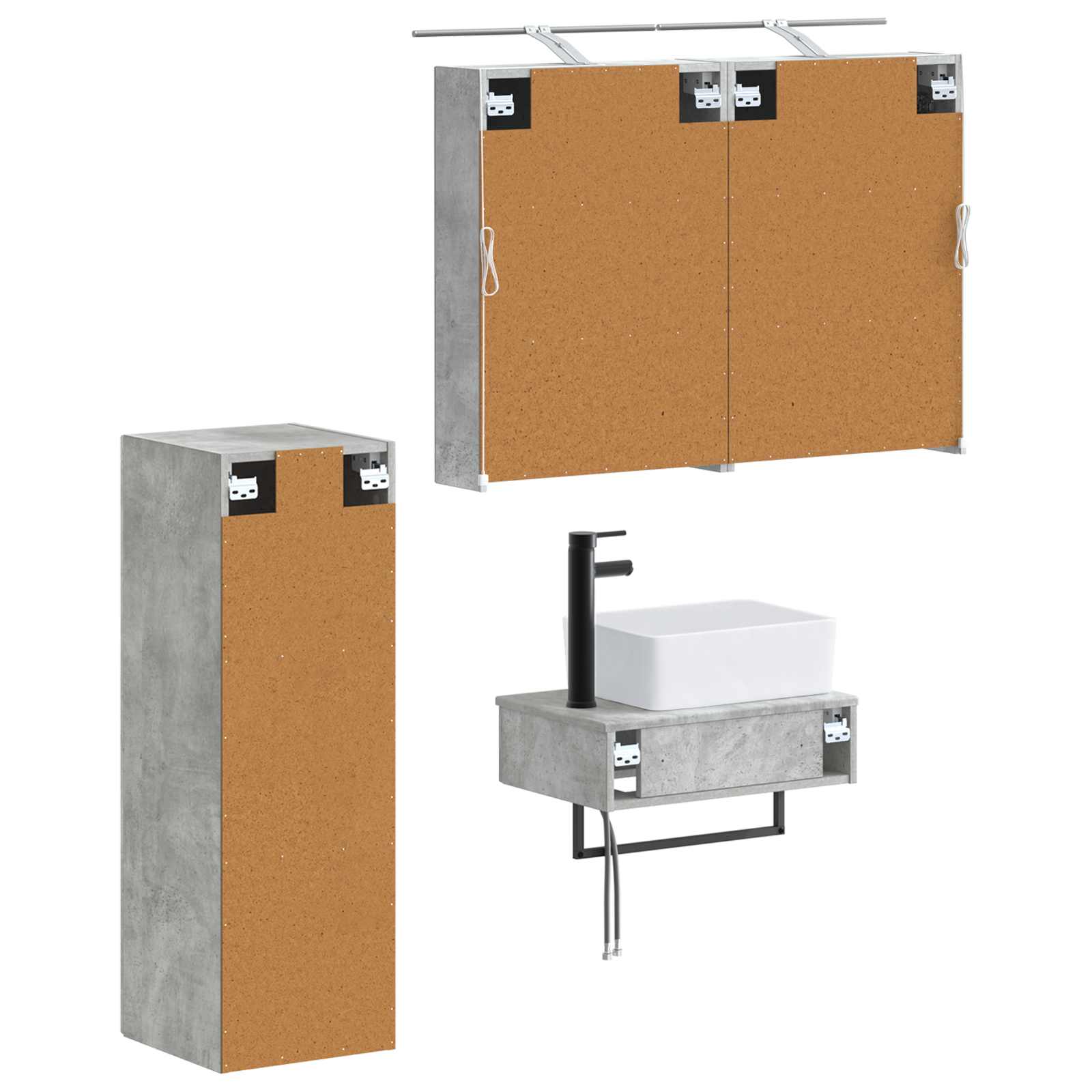 Badrumsskåpsset 4 pcs Betonggrå
