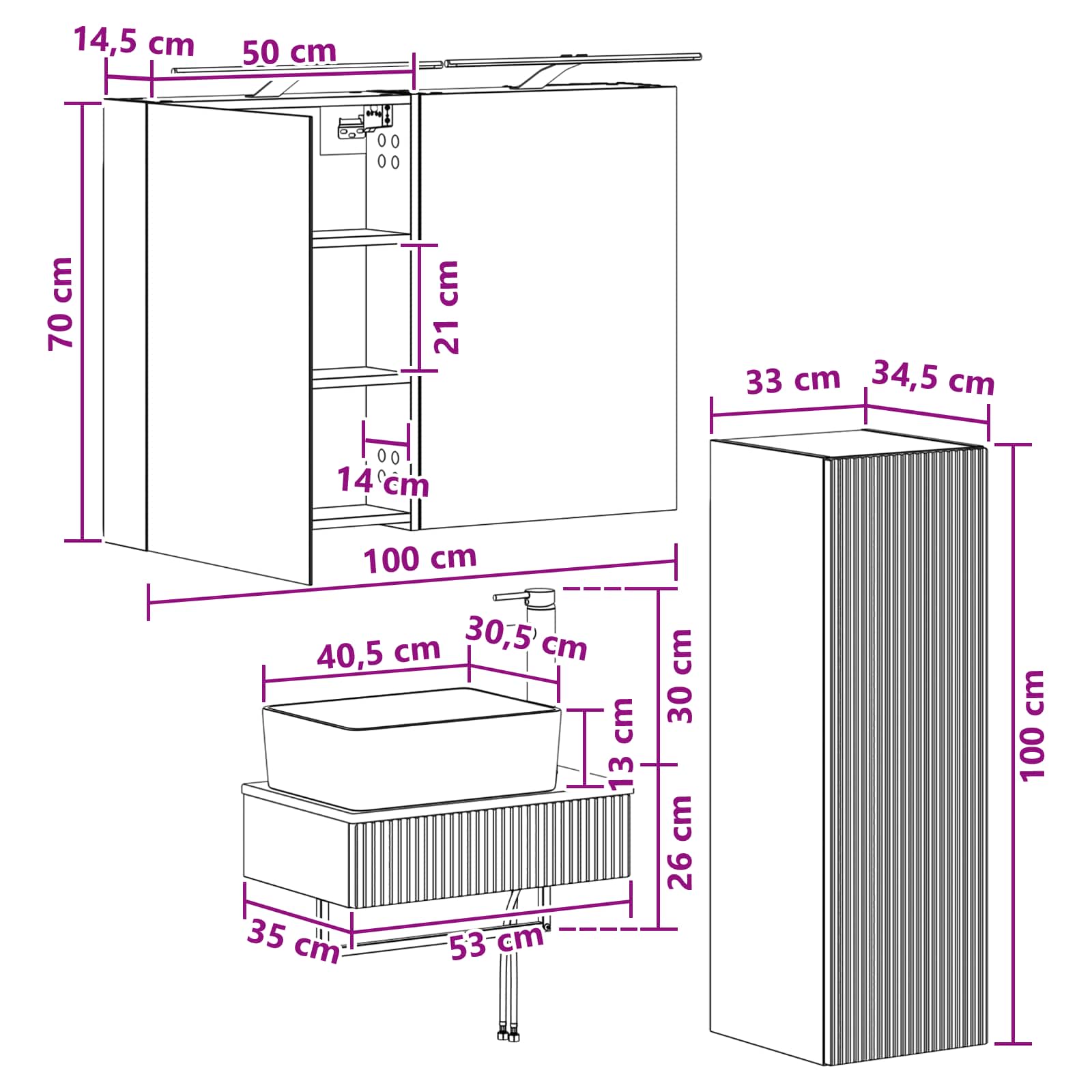 Badrumsskåpsset 4 pcs Gammalt trä