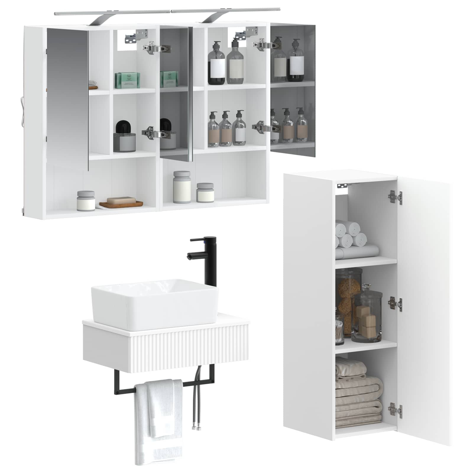 Комплект шкафове за баня 4 pcs Бяло 50 x 14,5 x 70 см – изображение 2