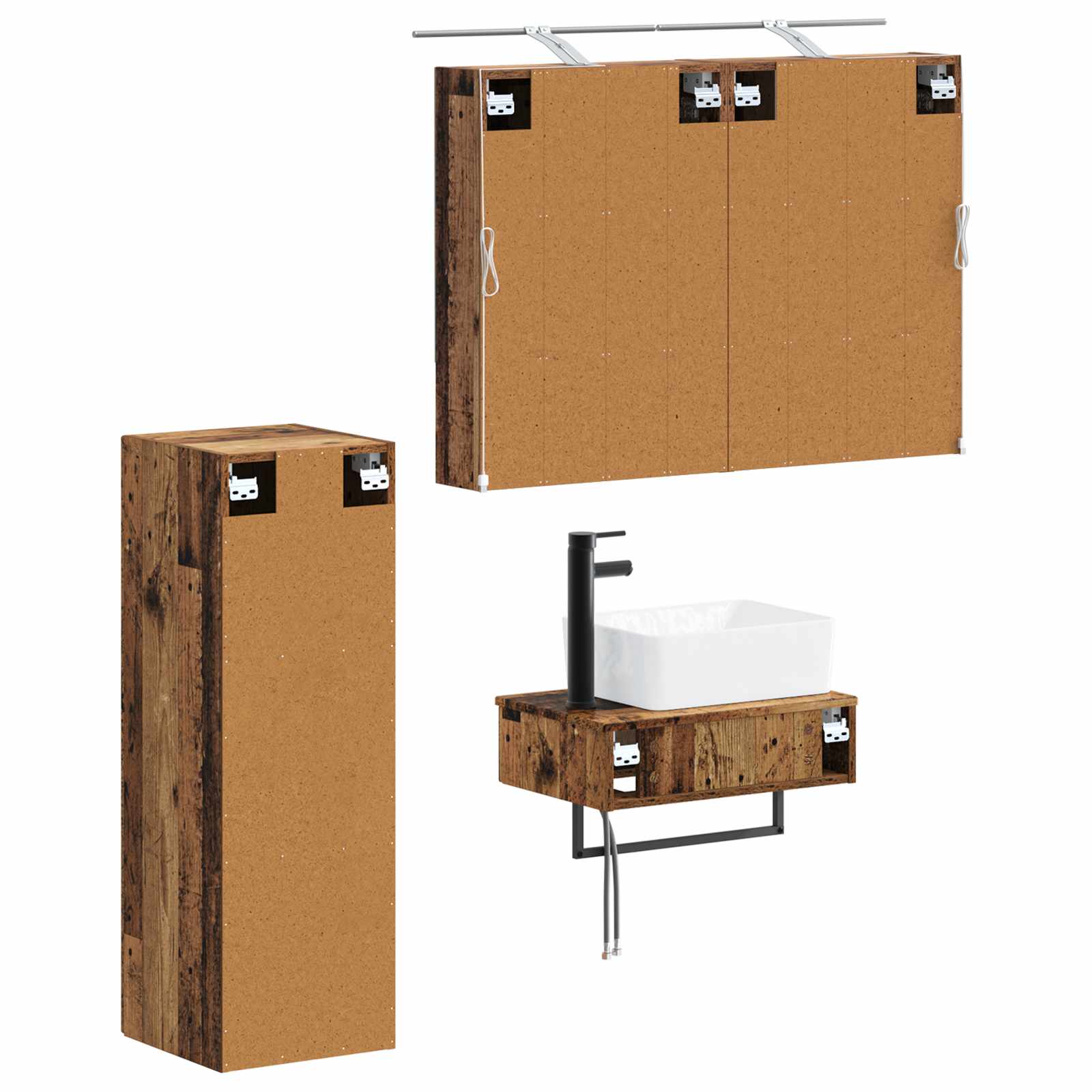 Комплект шкафове за баня 4 pcs Старо дърво 50 x 14,5 x 70 см – изображение 3