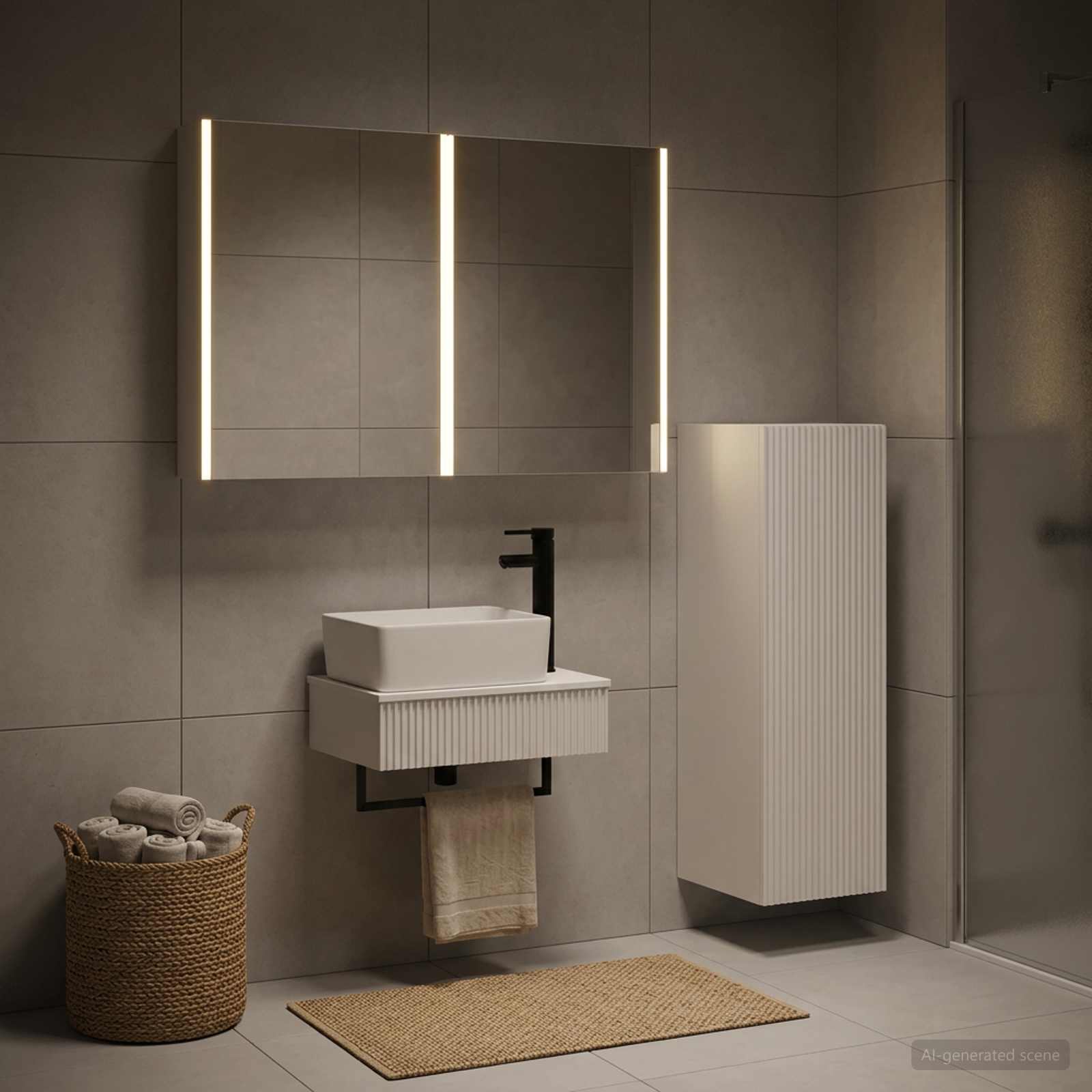 Badkamermeubelset 4 pcs Wit Bewerkt hout en glas - Afbeelding 4