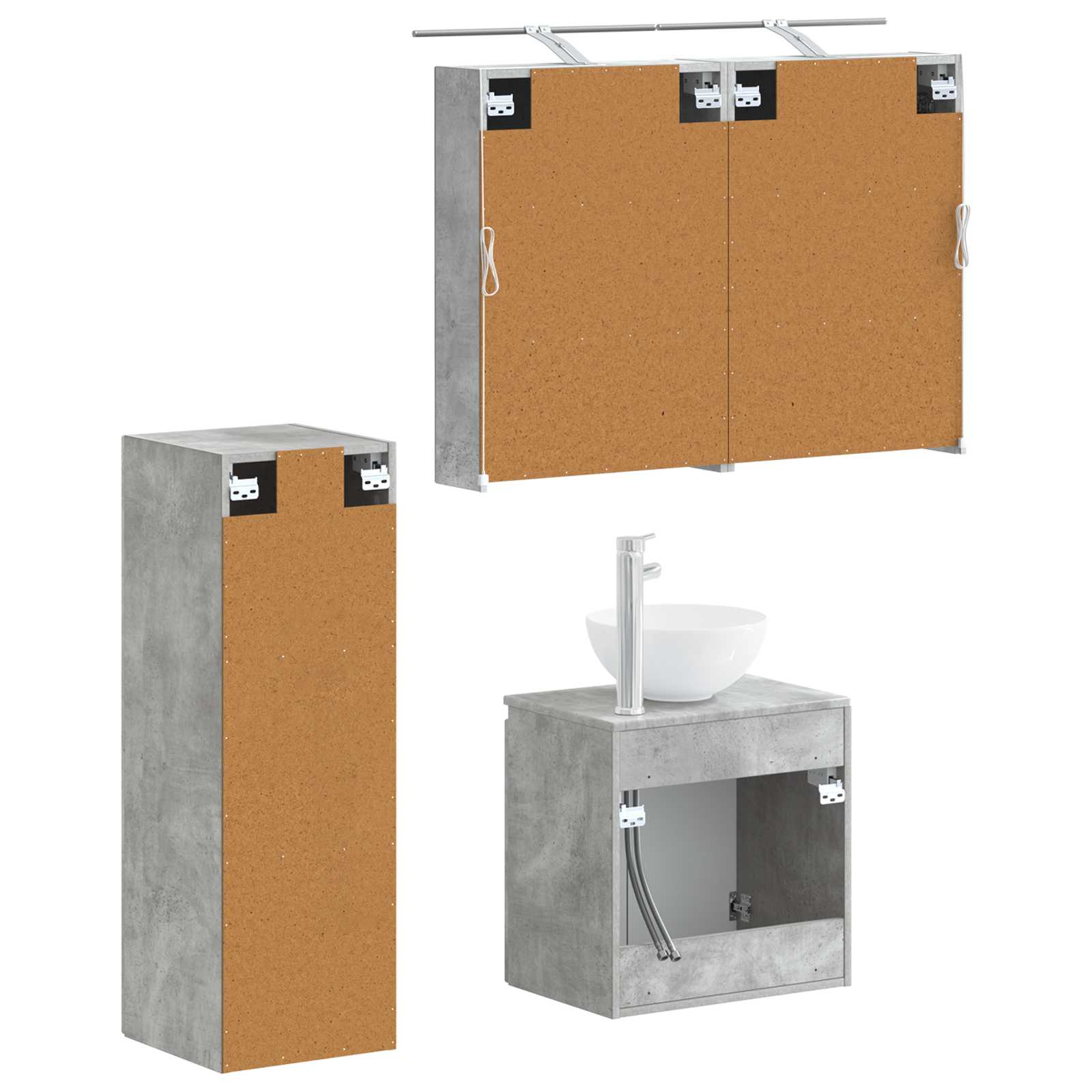 Badrumsmöbelset 4 pcs Betonggrå Konstruerat trä och glas