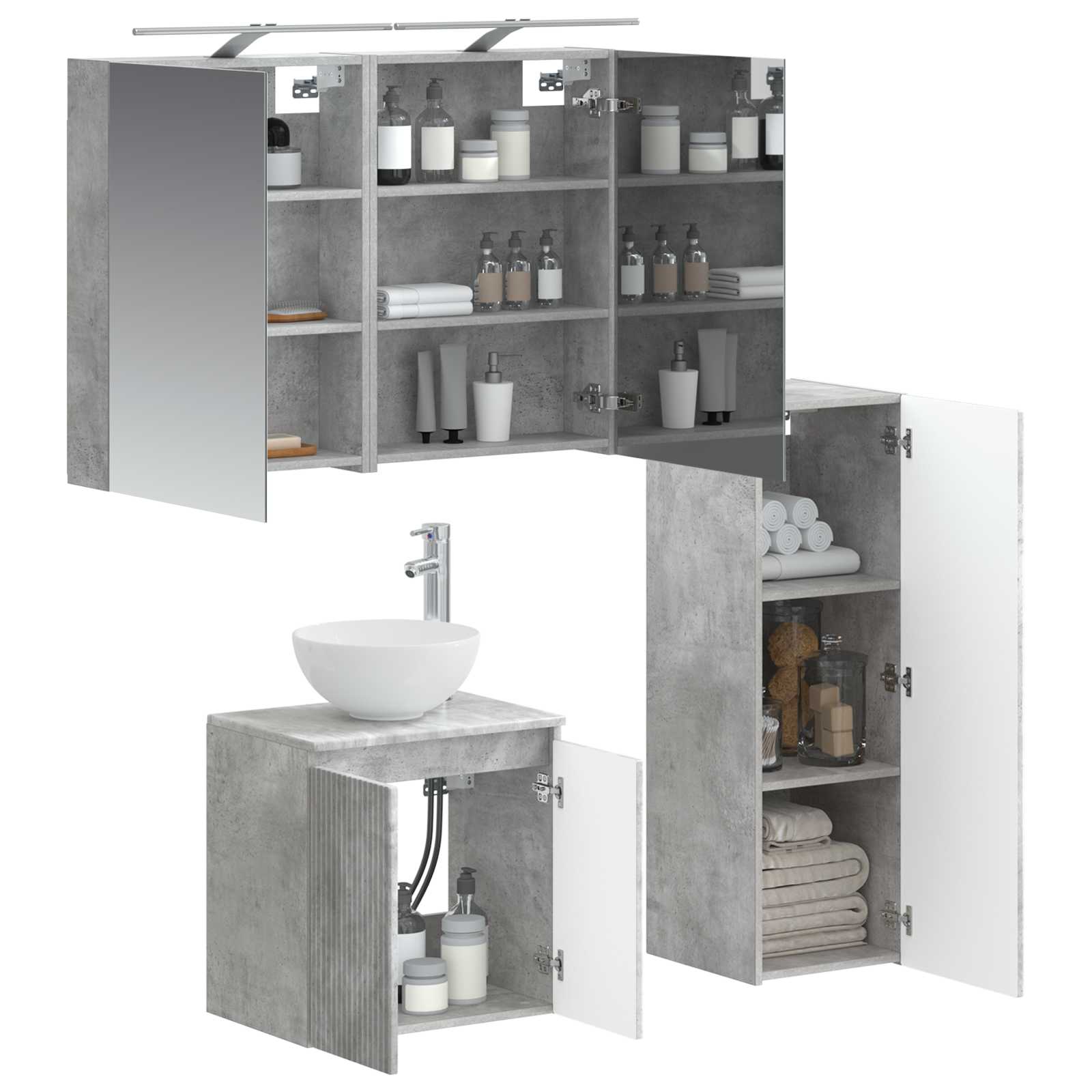 Badrumsmöbelset 4 pcs Betonggrå Konstruerat trä och glas