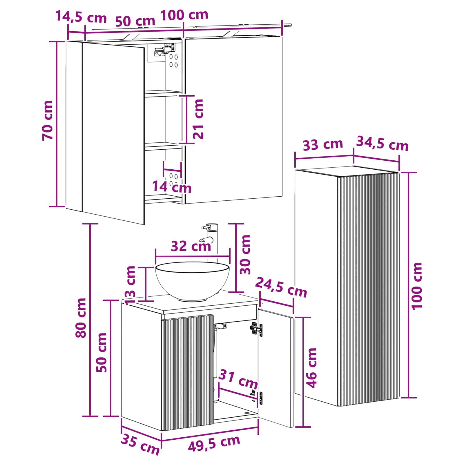 Badrumsmöbelset 4 pcs Betonggrå Konstruerat trä och glas
