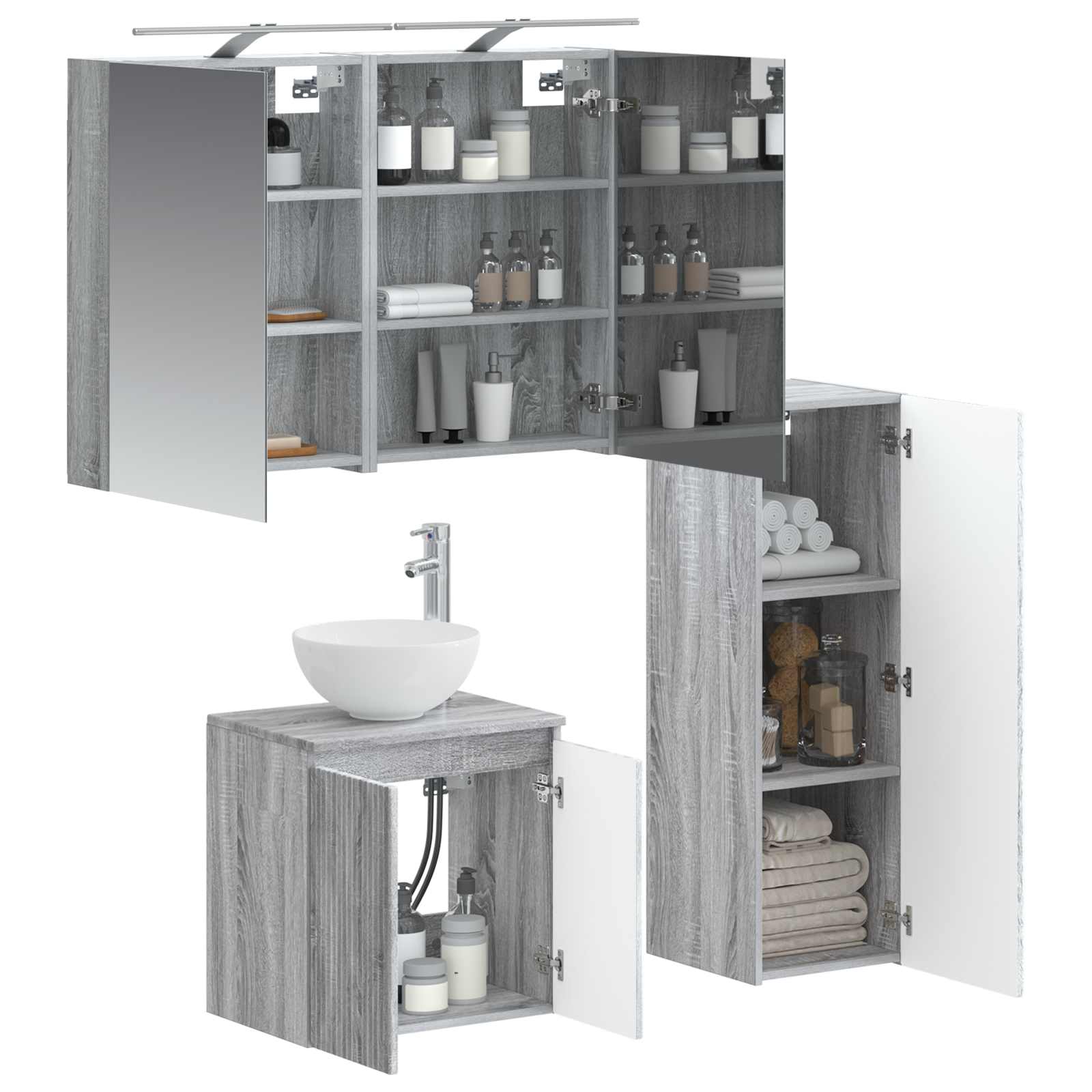 Komplet pohištva za kopalnico 4 pcs Siva Sonoma - slika 2