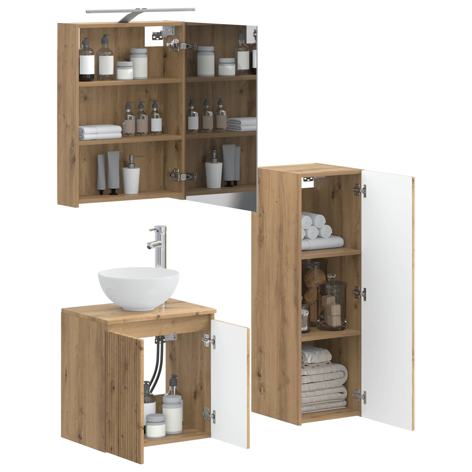 vidaXL Badezimmermöbel-Set 4 pcs Artisan-Eiche Ingenieurholz und Glas