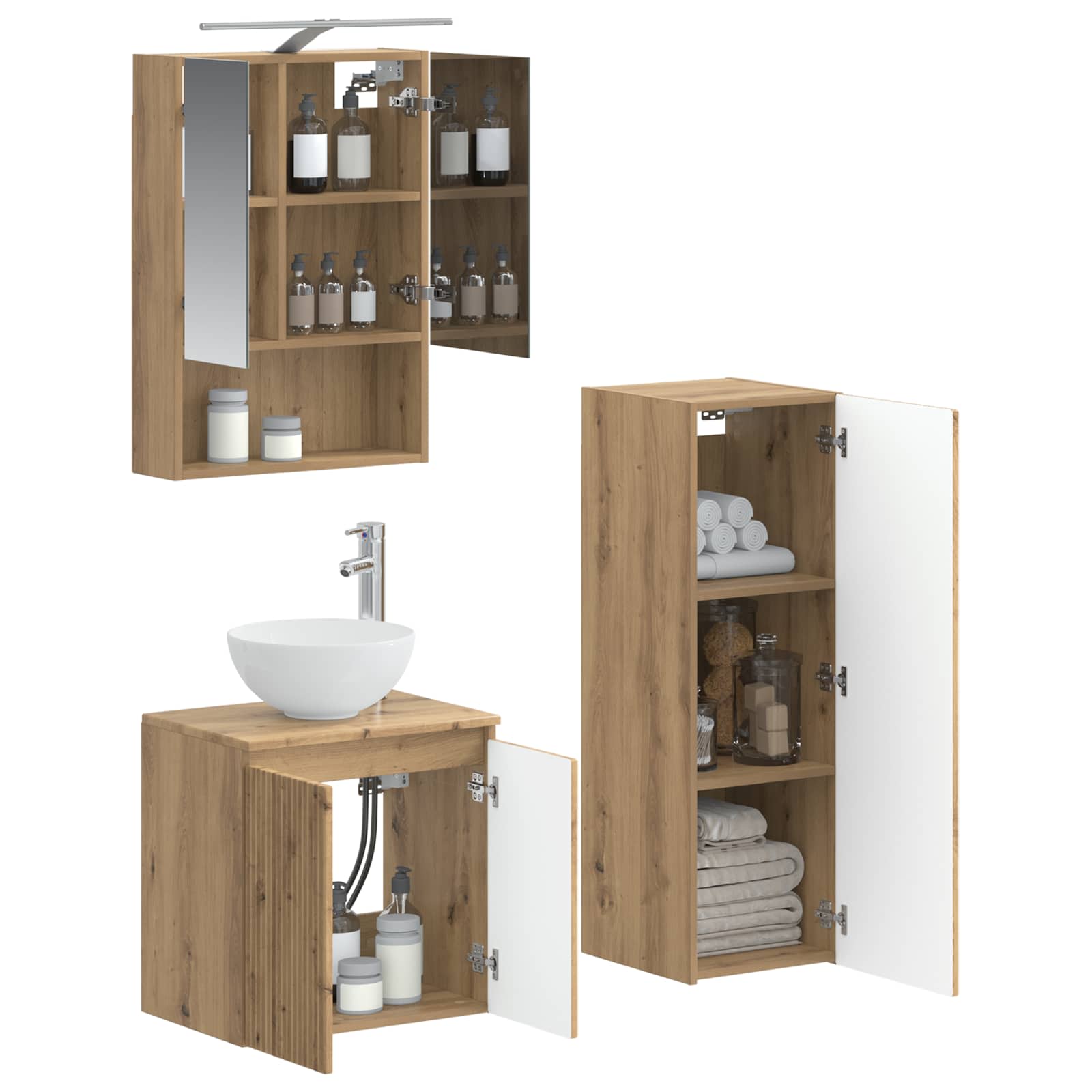 vidaXL Badezimmermöbel-Set 4 pcs Artisan-Eiche Ingenieurholz und Glas