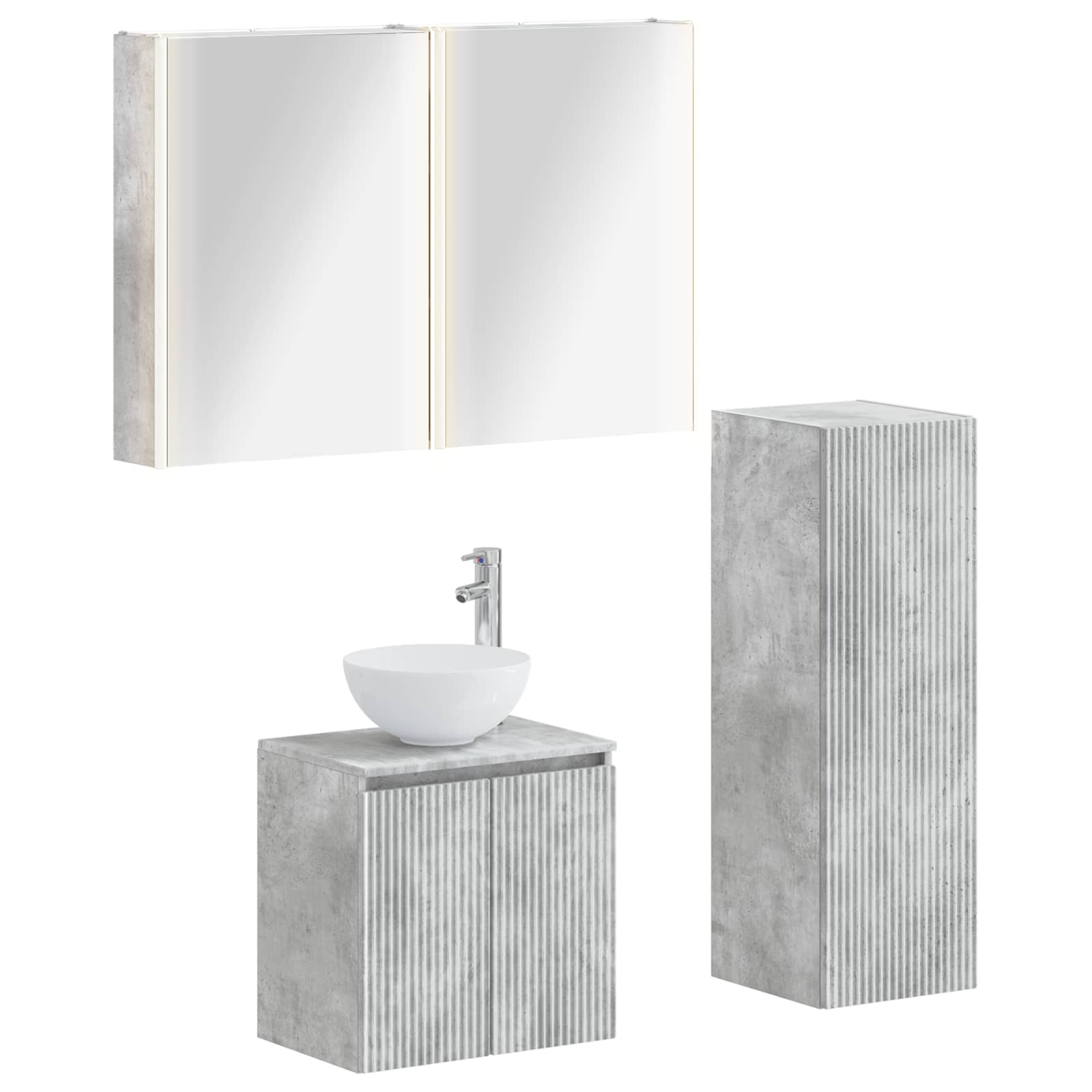 Badkamermeubelset 4 pcs Betongrijs Bewerkt hout en glas - Afbeelding 2