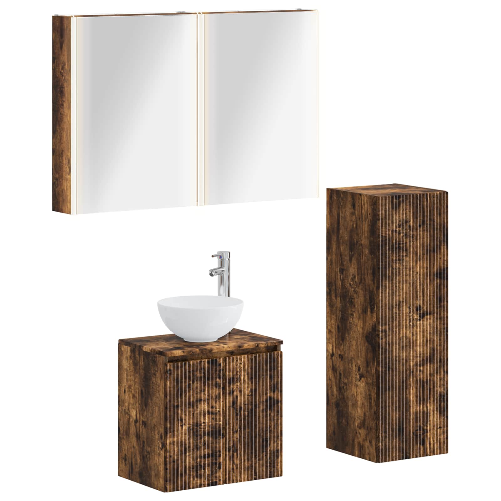 Badrumsmöbelset 4 pcs Rökt ek Konstruerat trä och glas