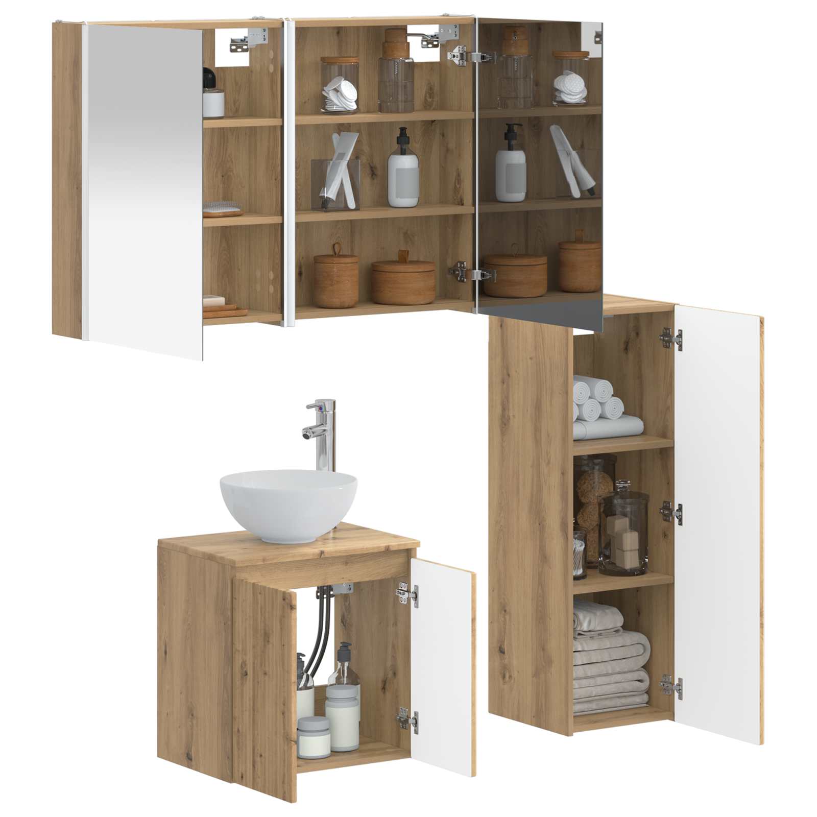 vidaXL Badezimmermöbel-Set 4 pcs Artisan-Eiche Ingenieurholz und Glas