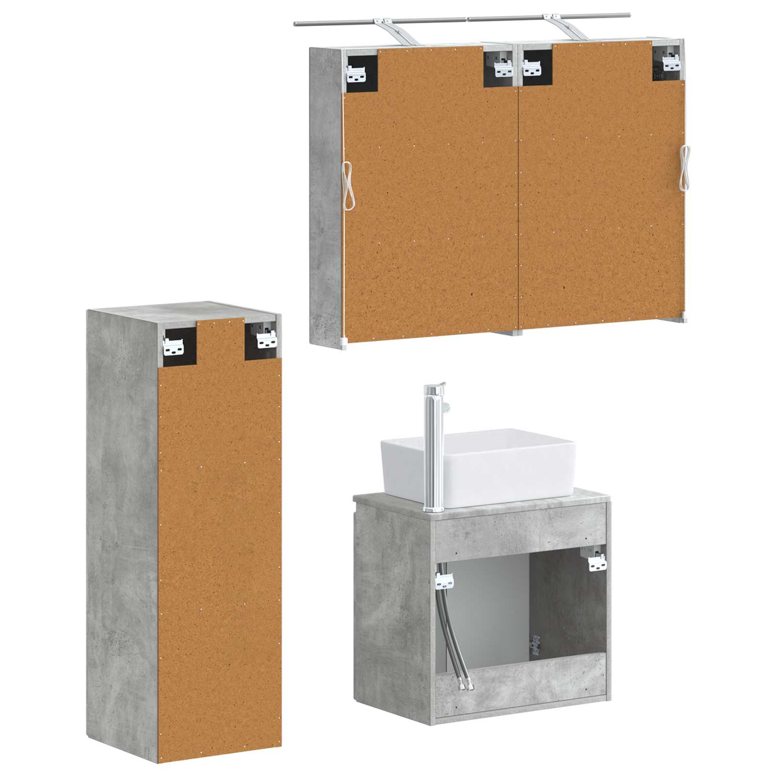 Badrumsmöbelset 4 pcs Betonggrå Konstruerat trä och glas