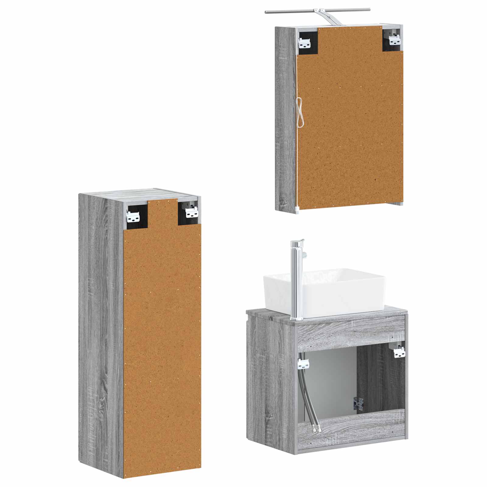 Komplet pohištva za kopalnico 4 pcs Siva Sonoma - slika 3