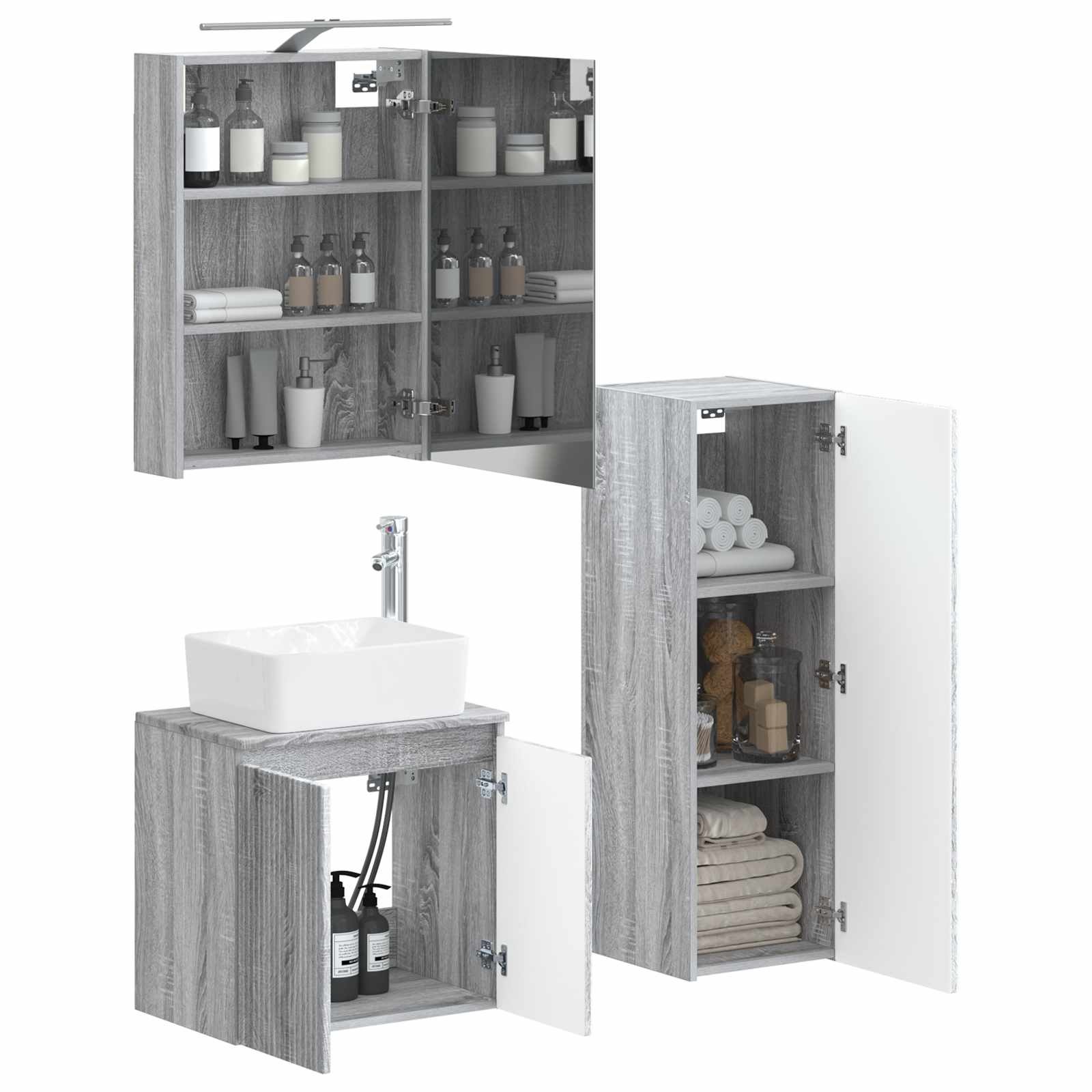 Komplet pohištva za kopalnico 4 pcs Siva Sonoma - slika 2