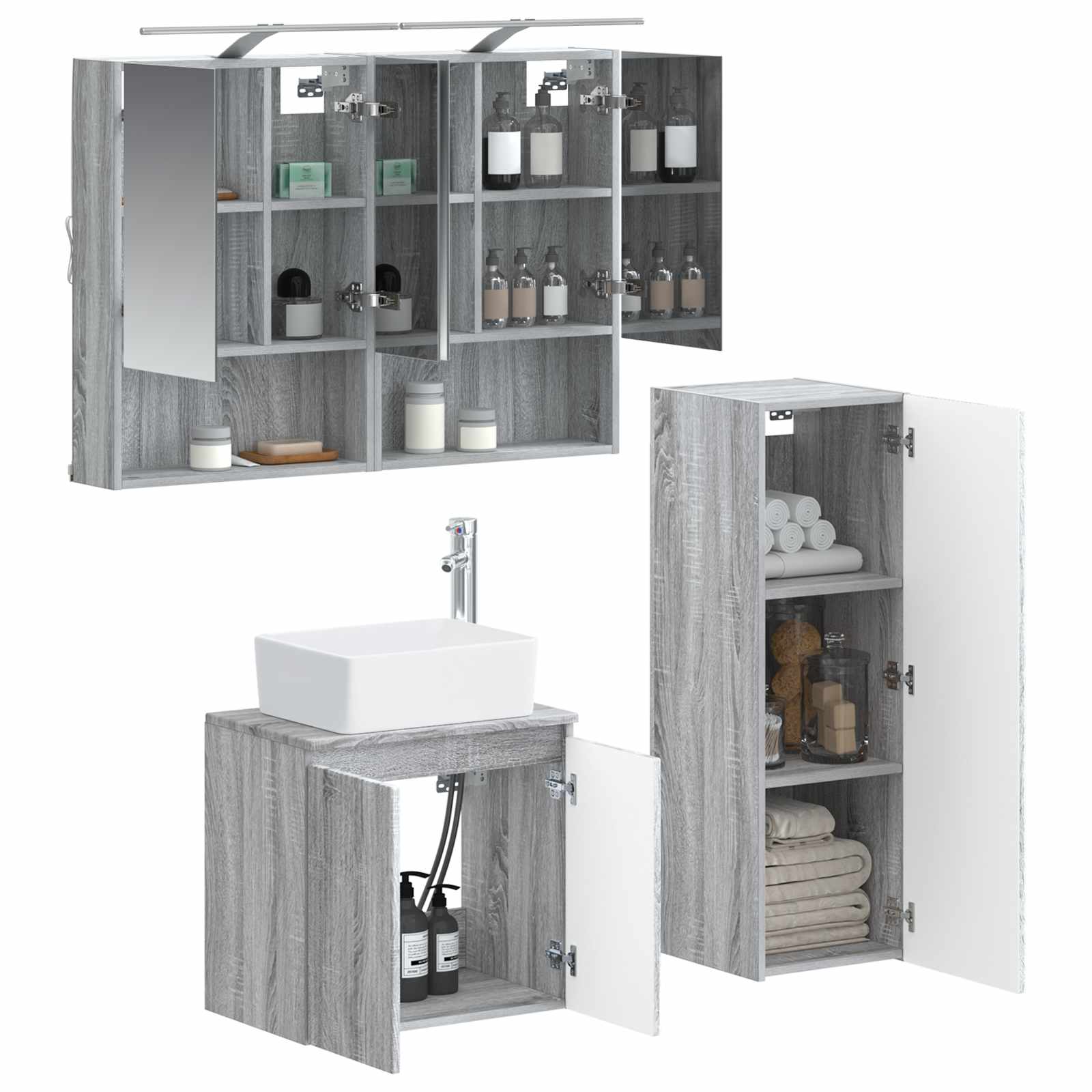 Komplet pohištva za kopalnico 4 pcs Siva Sonoma - slika 2