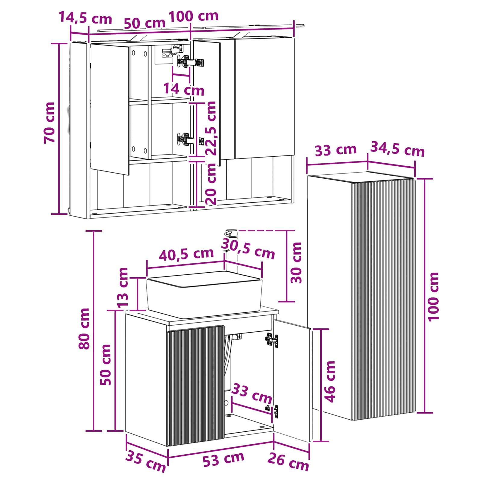 Komplet pohištva za kopalnico 4 pcs Siva Sonoma - slika 11