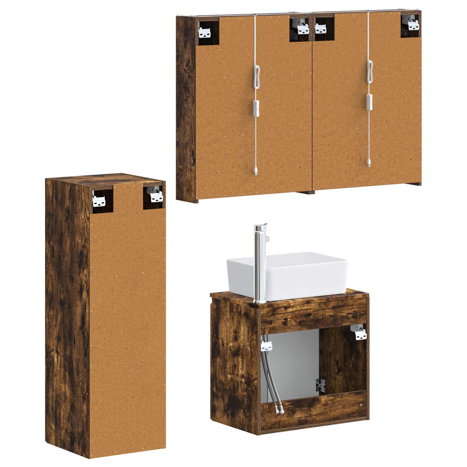 Badrumsmöbelset 4 pcs Rökt ek Konstruerat trä och glas